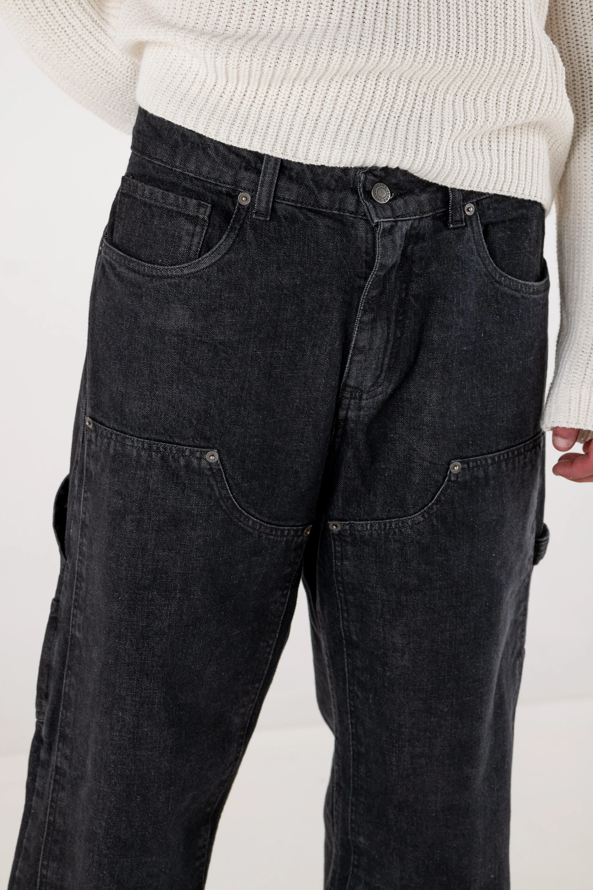 Carpenter Denim Pants “DE LA RUE À LA RUE” Black - Image 13