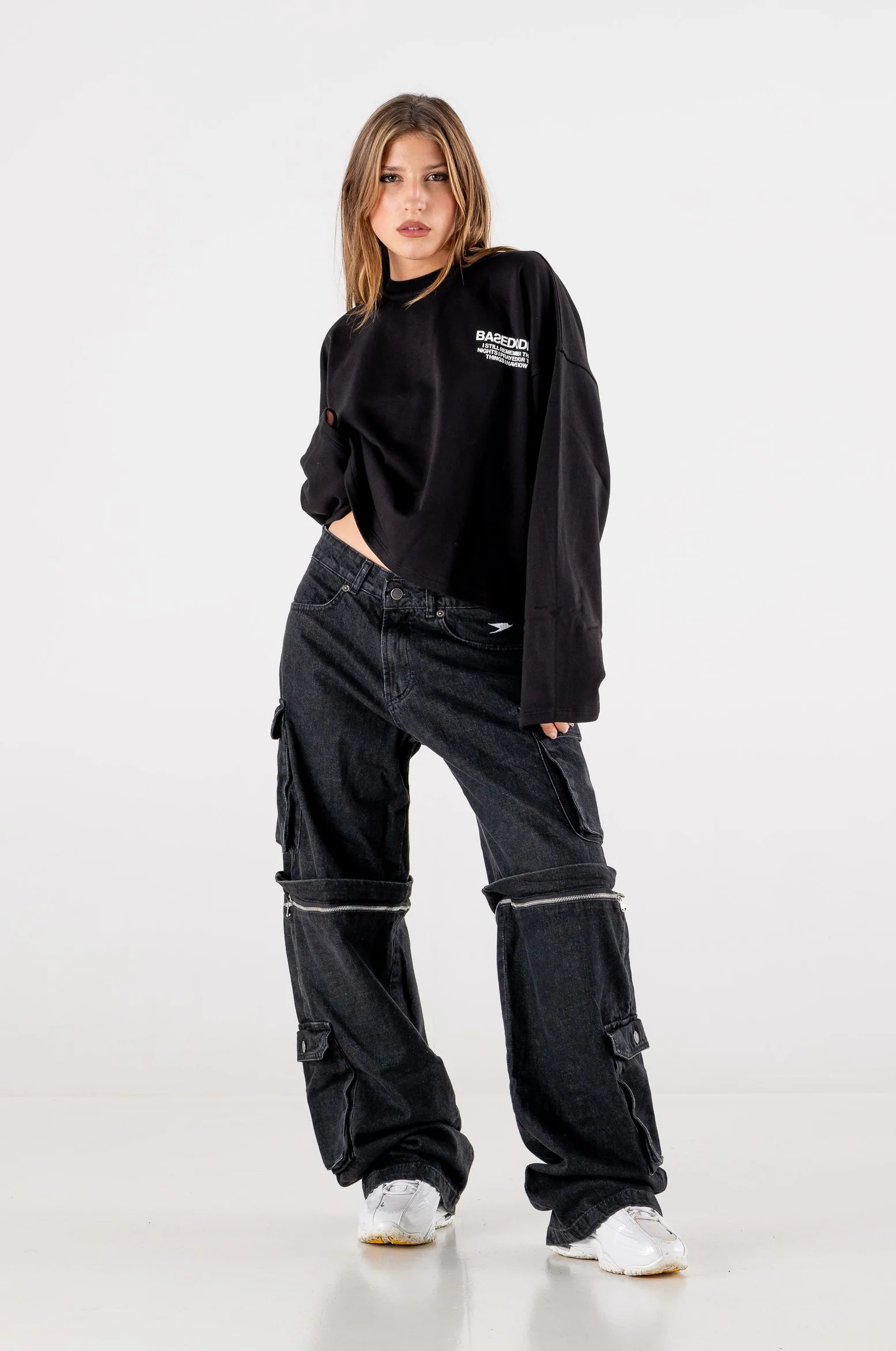 Double Denim Cargo Pants “DE LA RUE À LA RUE” Black - Image 11