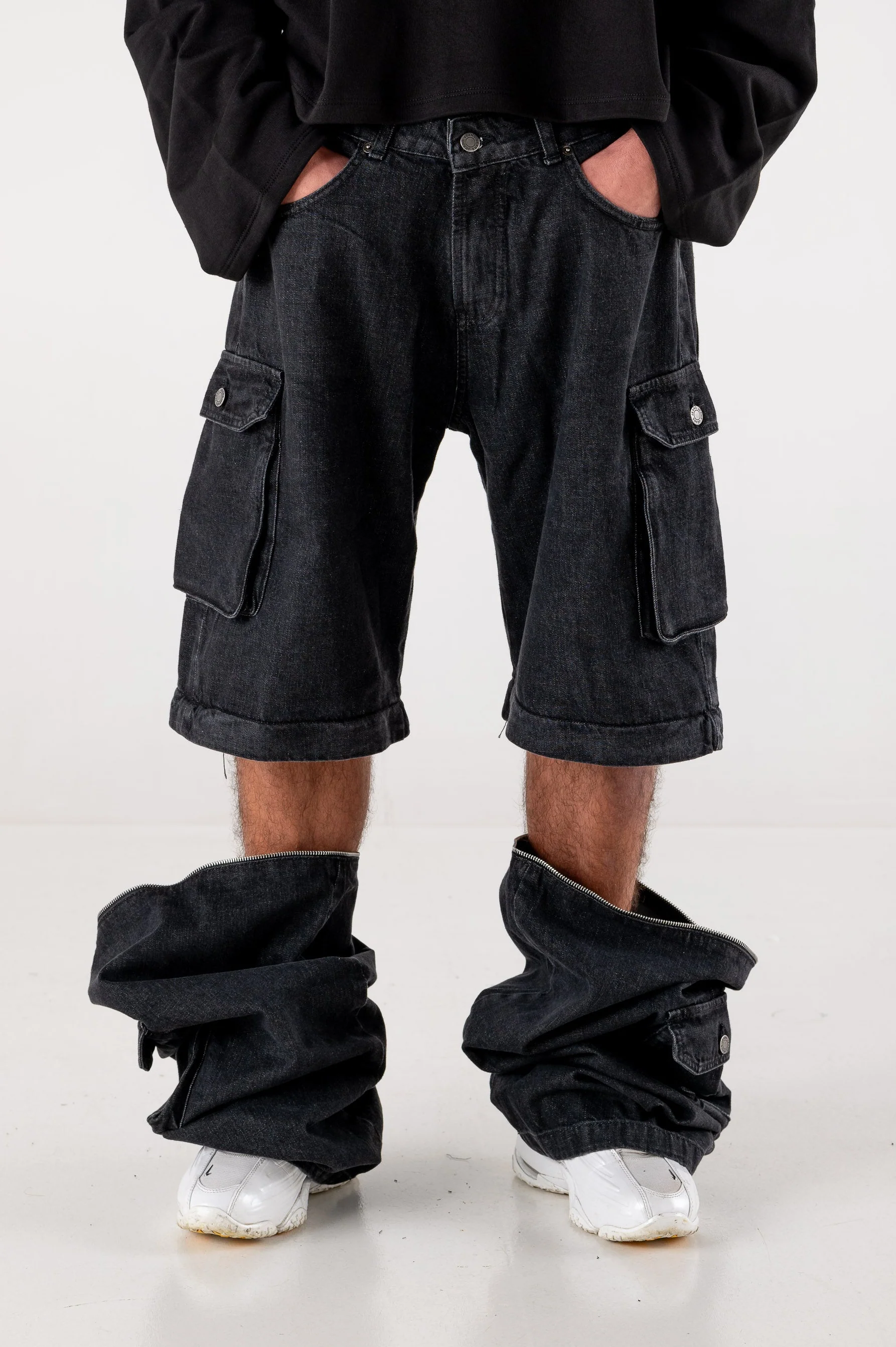 Double Denim Cargo Pants “DE LA RUE À LA RUE” Black - Image 13