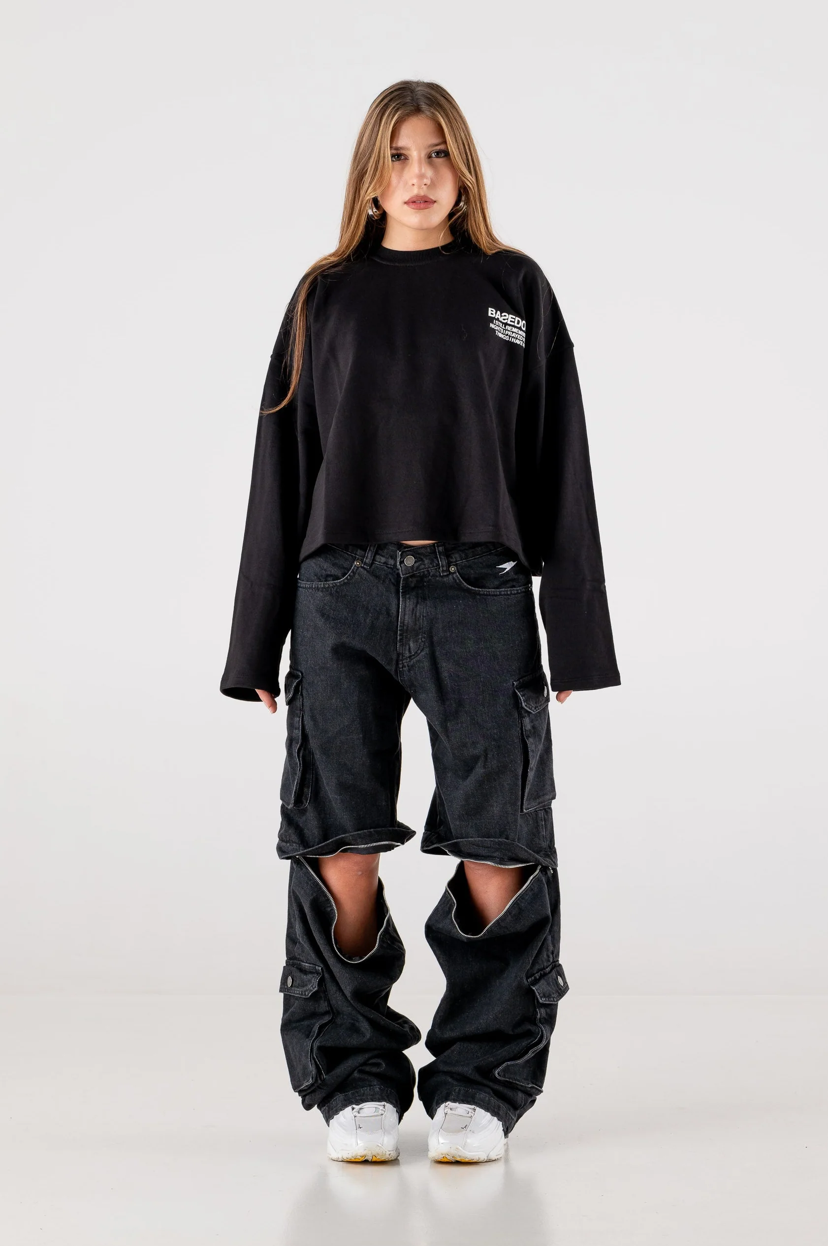 Double Denim Cargo Pants “DE LA RUE À LA RUE” Black - Image 3