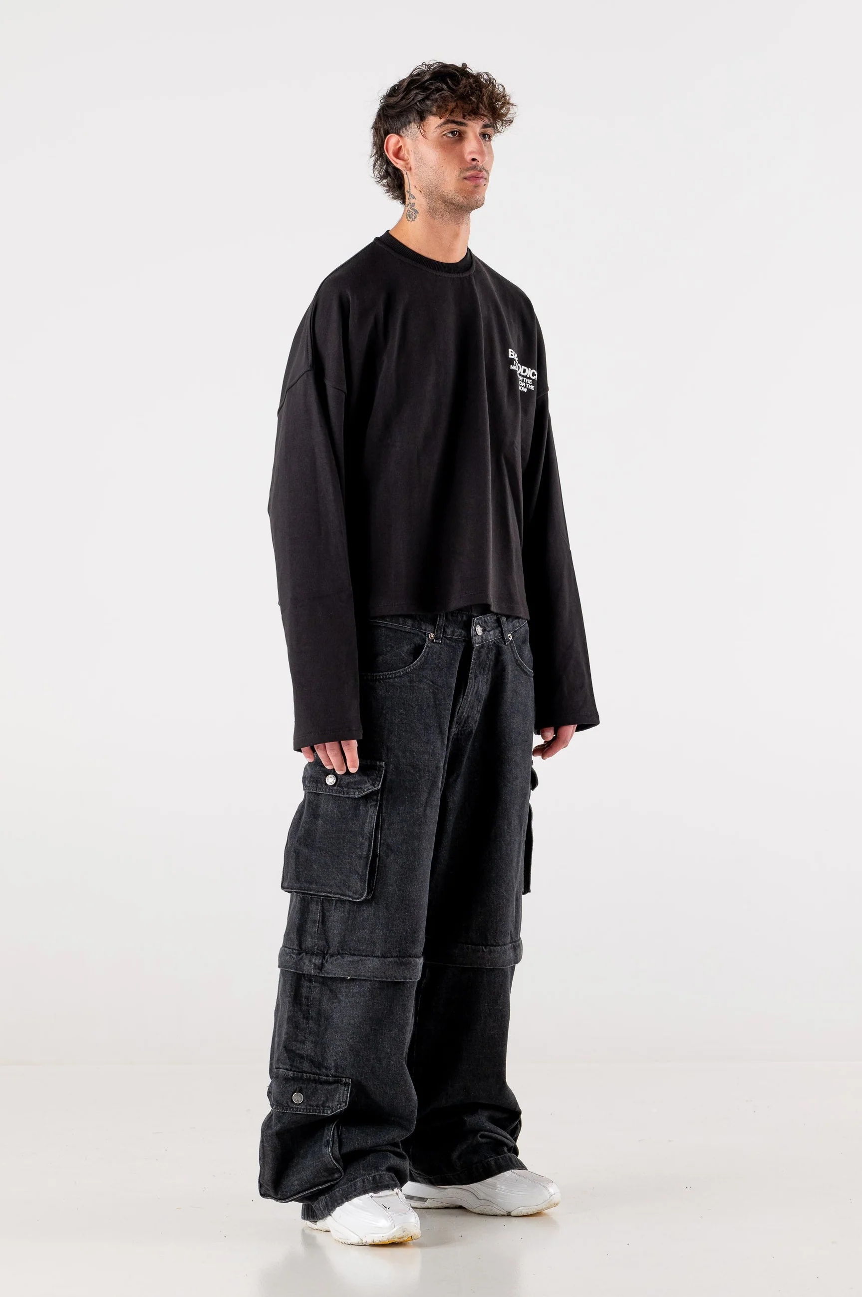 Double Denim Cargo Pants “DE LA RUE À LA RUE” Black - Image 6