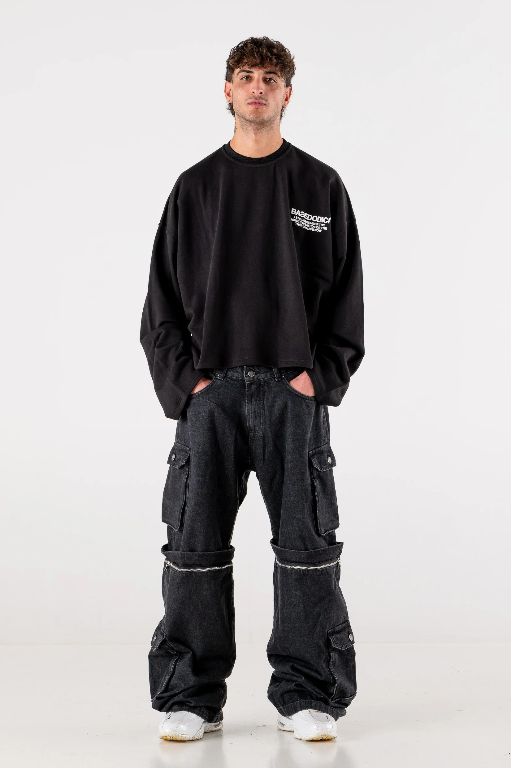 Double Denim Cargo Pants “DE LA RUE À LA RUE” Black - Image 9