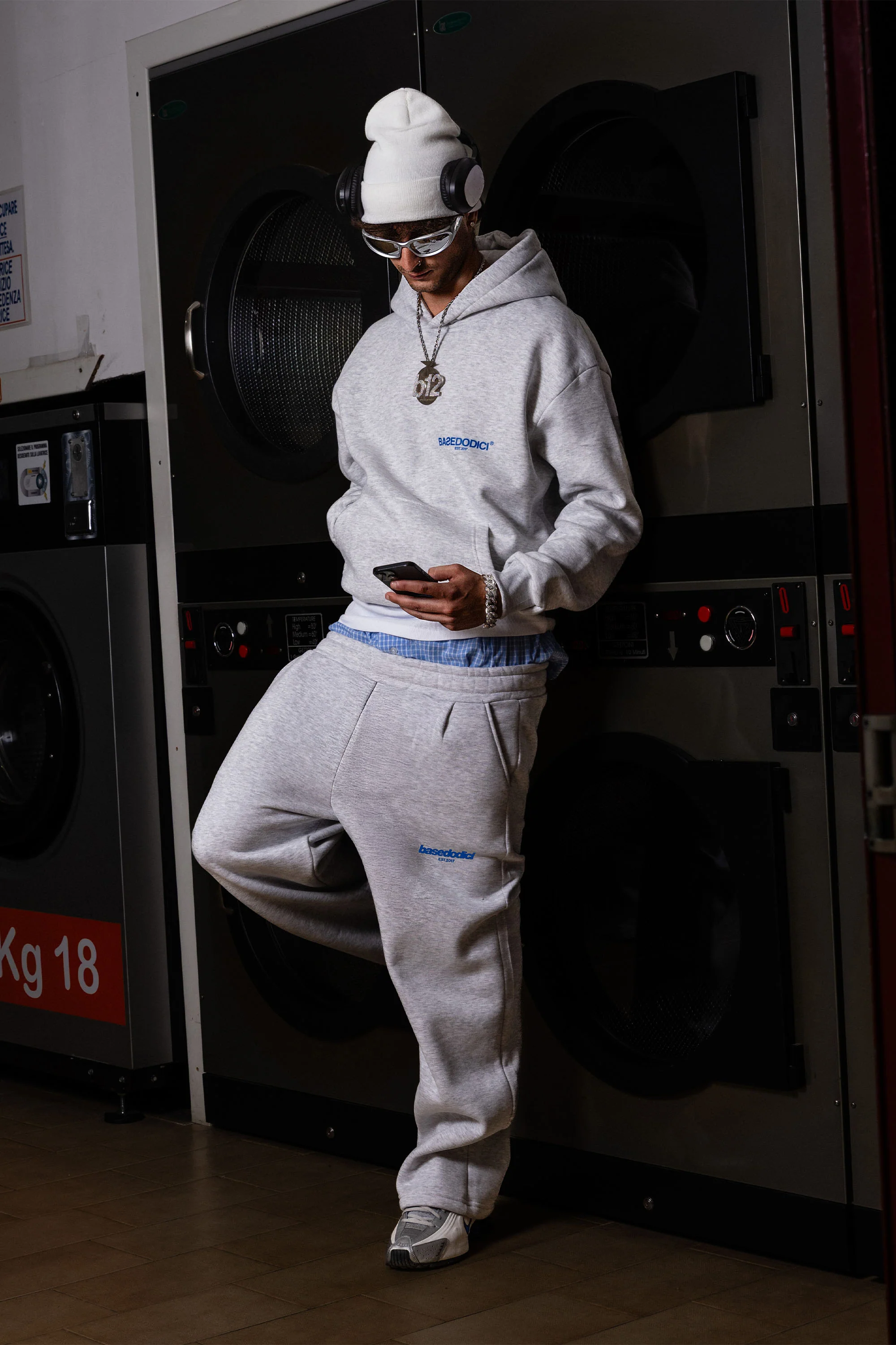 Fleece Pants "COMFY" Front Logo AshGrey/Blue - Image 4