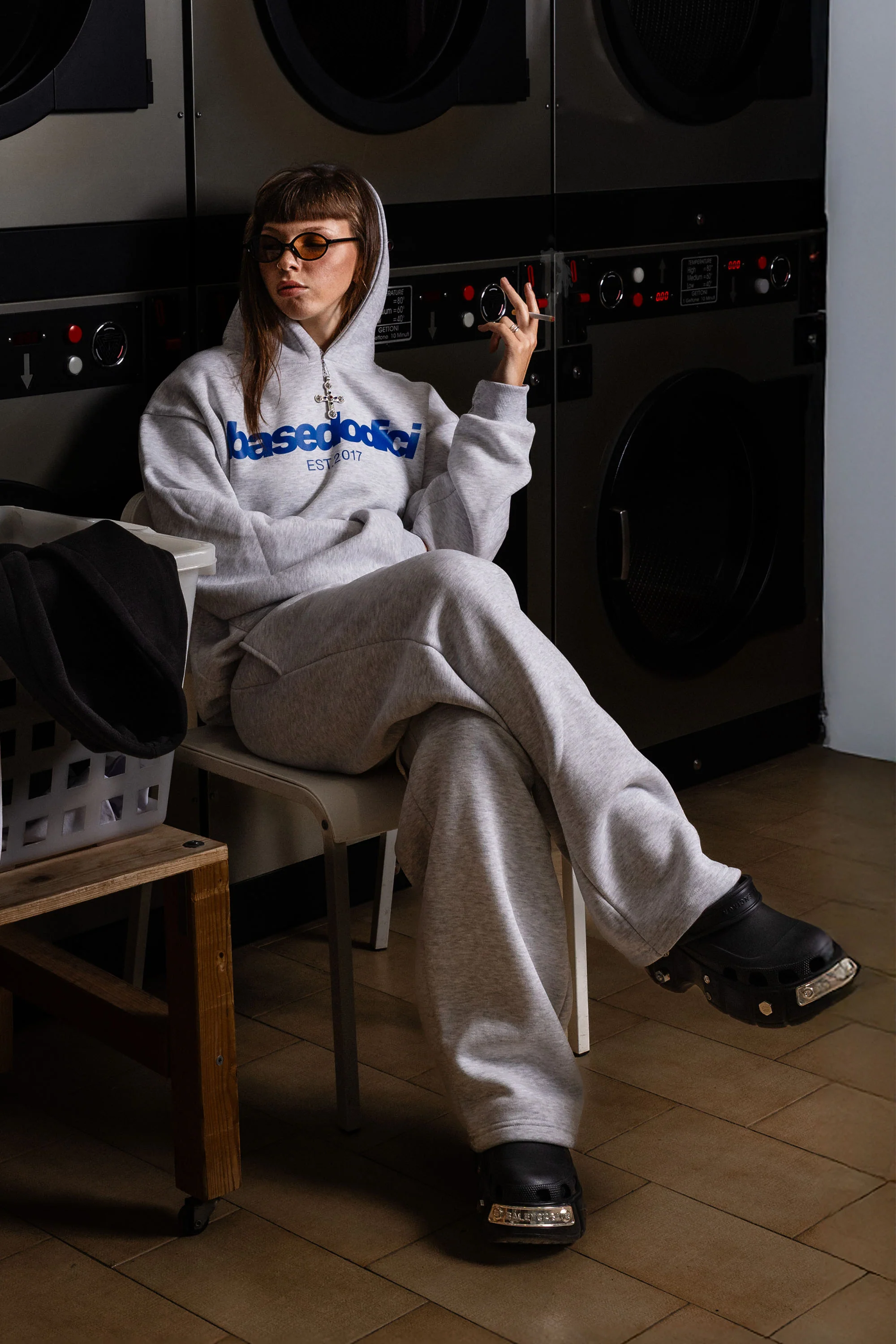Fleece Pants "COMFY" Front Logo AshGrey/Blue - Image 8