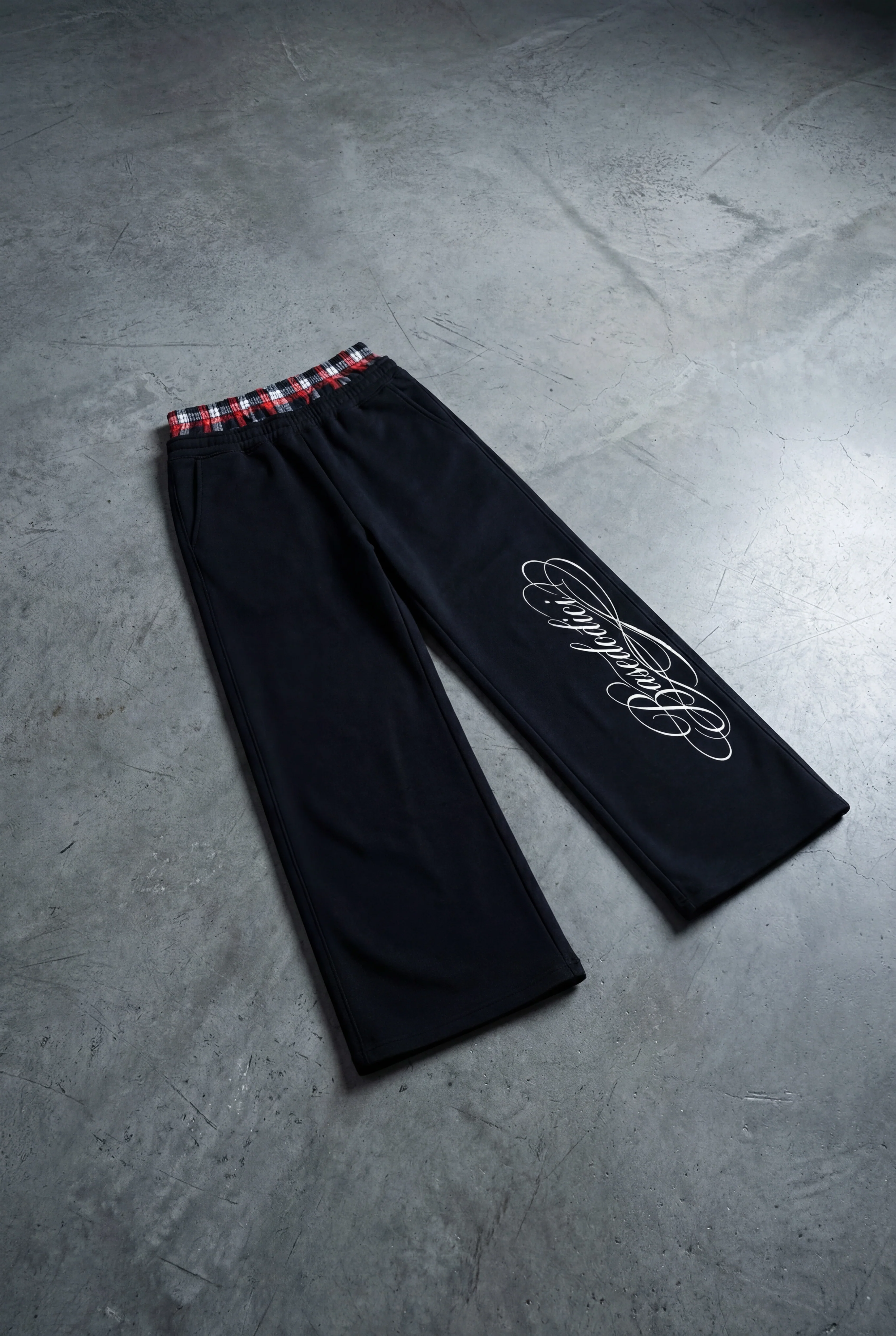 Fleece Pants "FOR DREAMERS" DoubleLayer Script Black/Red - Image 2