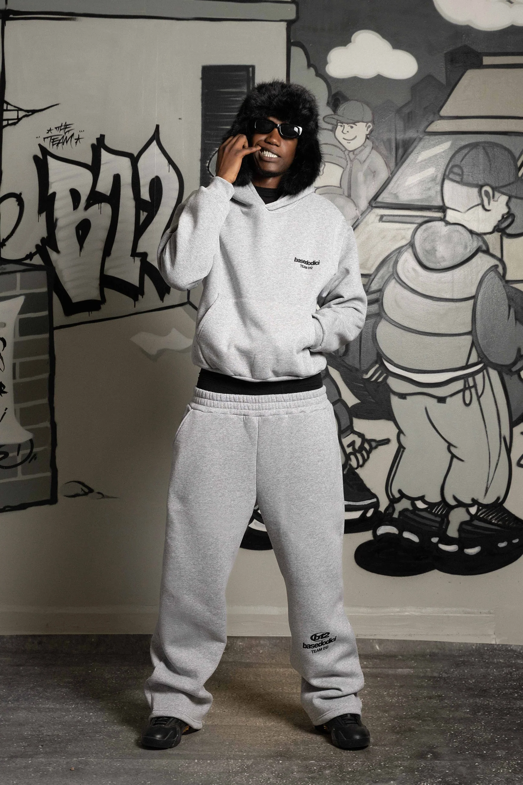 Fleece Pants "TEAM012" Logo AshGrey/Black - Image 3