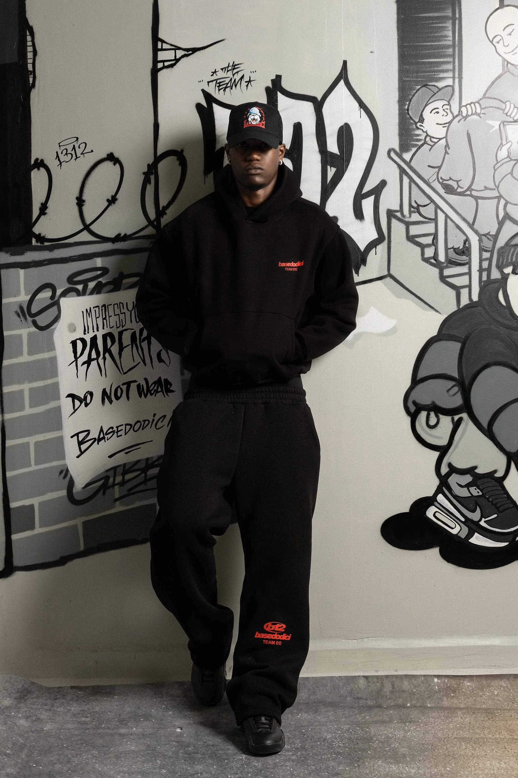 Fleece Pants "TEAM012" Logo Black/Red - Image 3