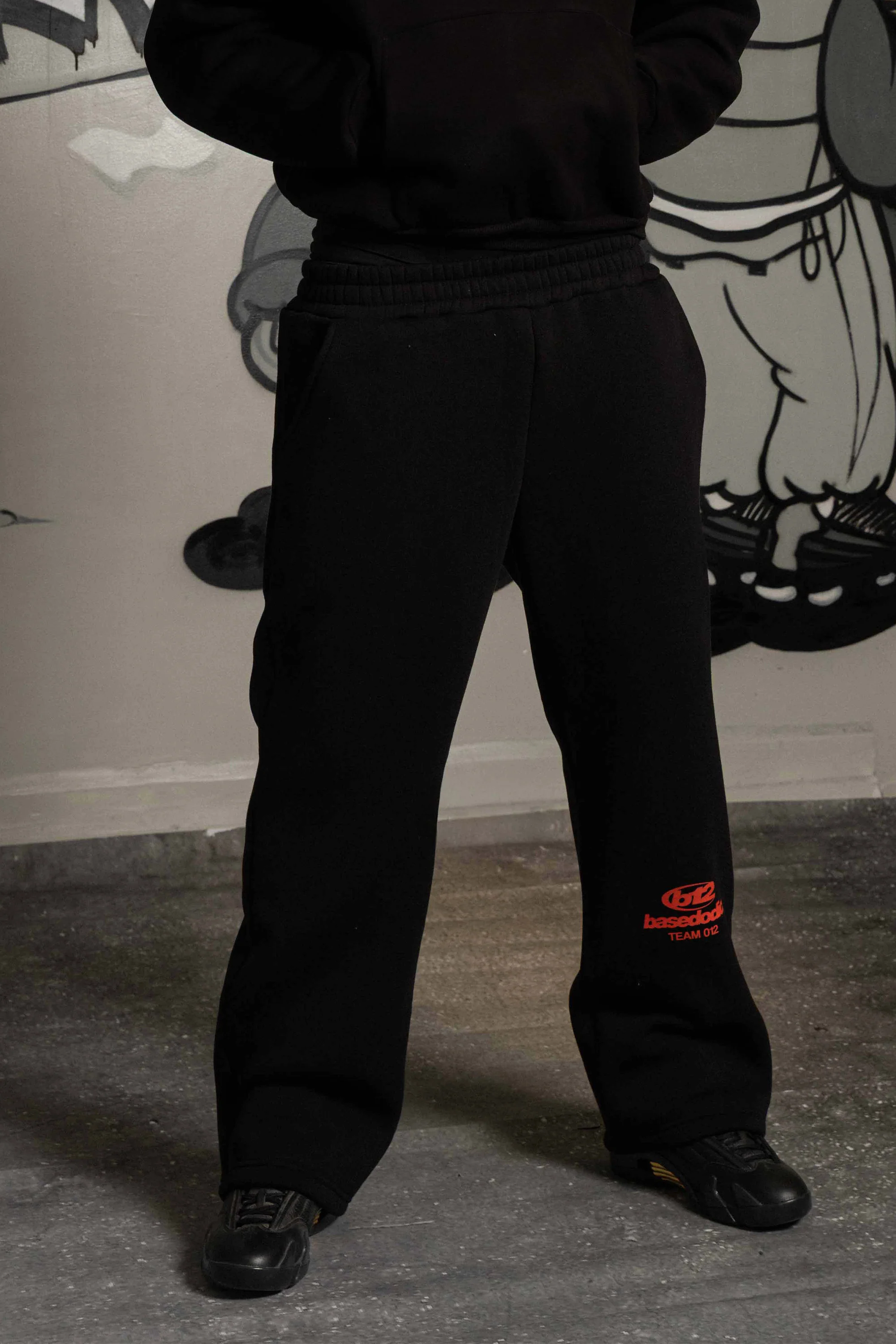 Fleece Pants "TEAM012" Logo Black/Red - Image 4