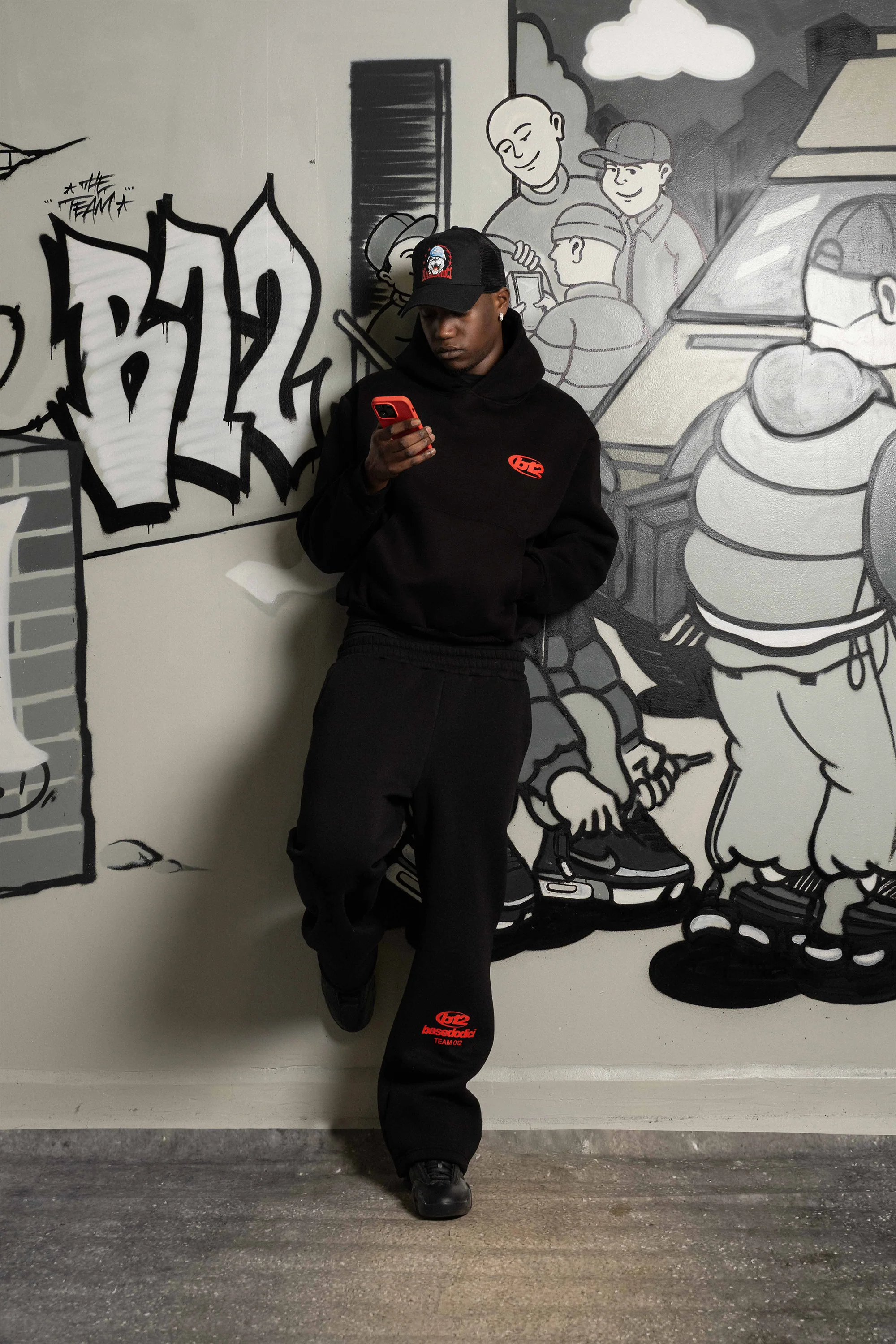 Fleece Pants "TEAM012" Logo Black/Red - Image 5