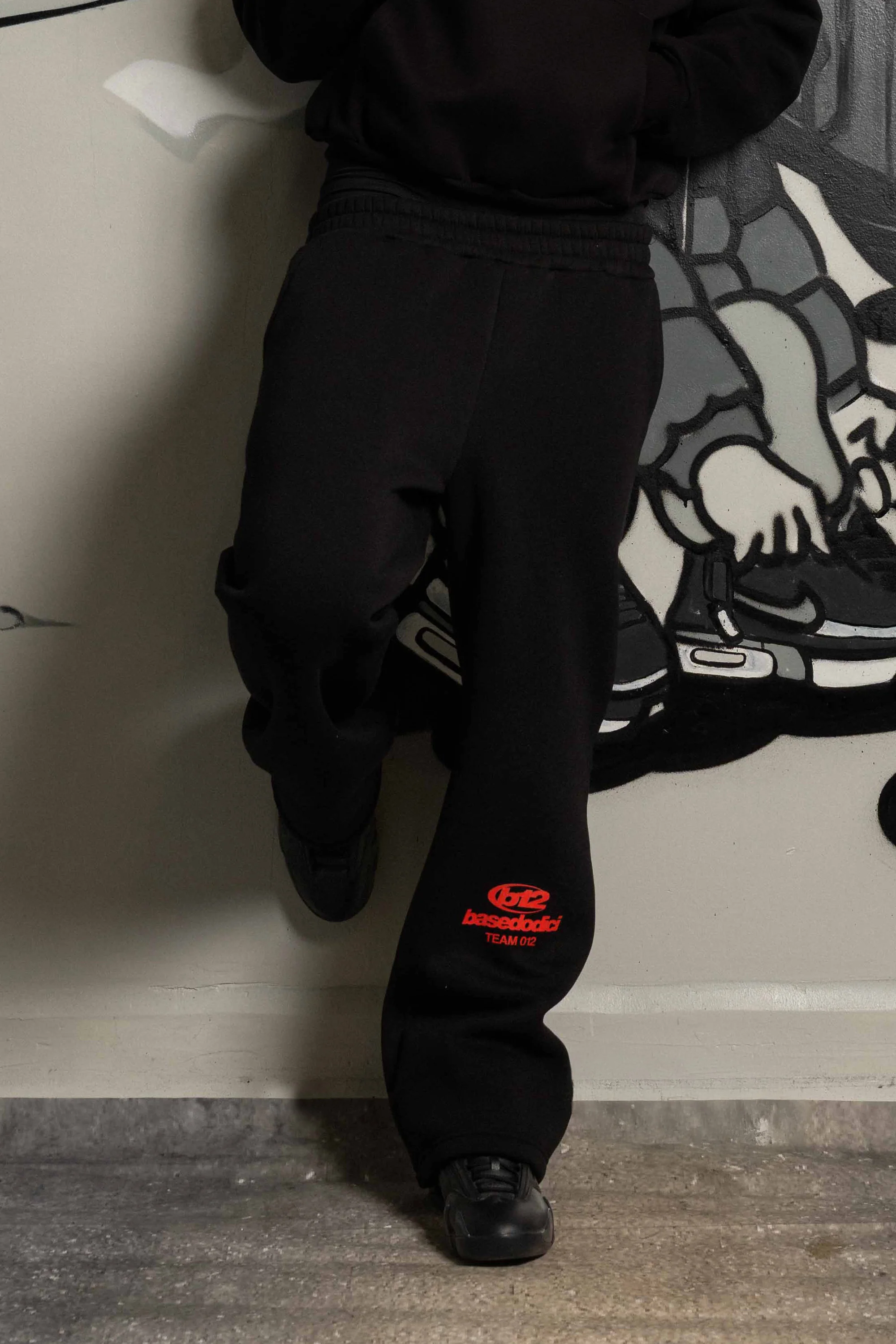 Fleece Pants "TEAM012" Logo Black/Red - Image 6