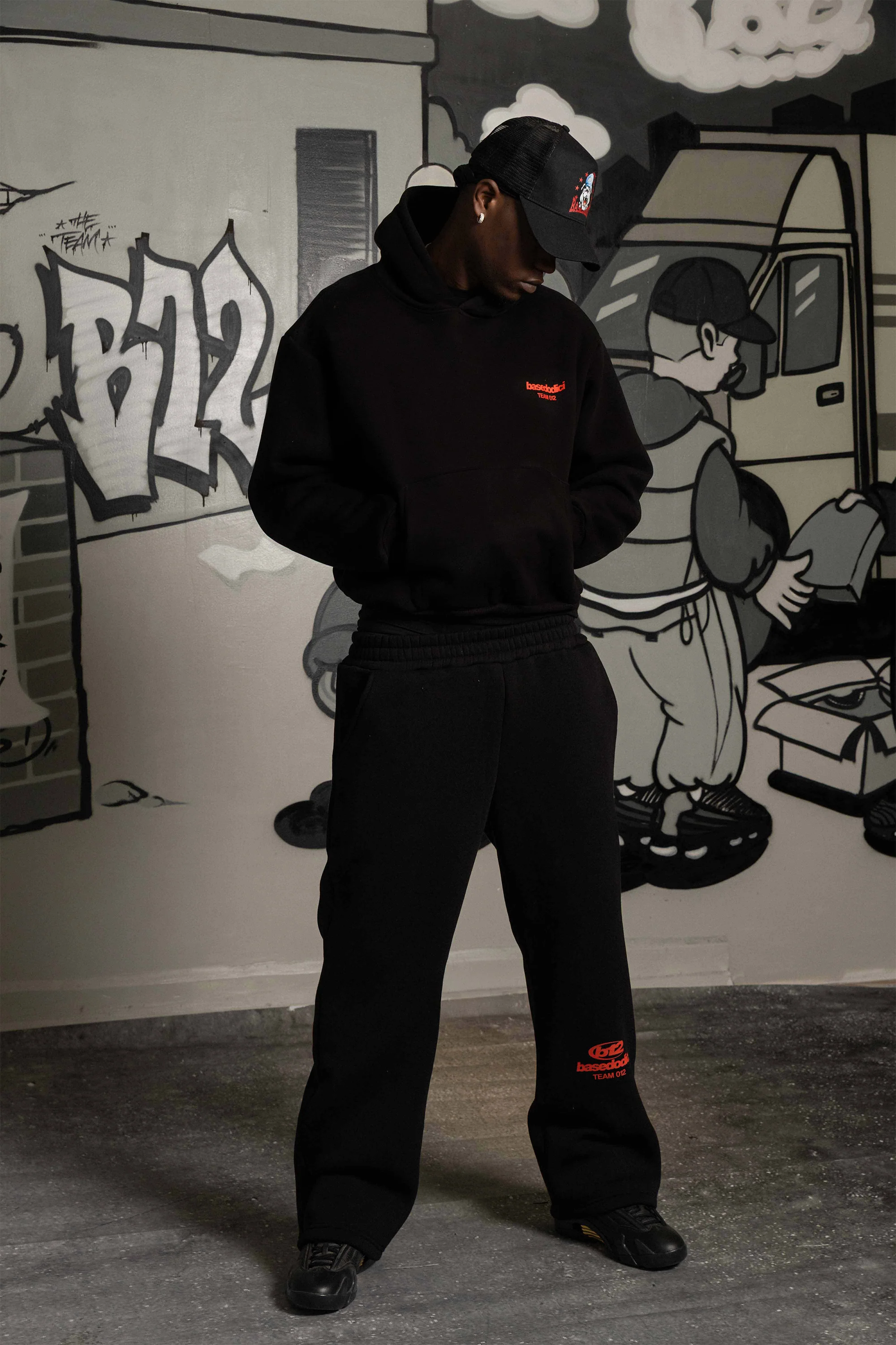 Fleece Pants "TEAM012" Logo Black/Red - Image 7