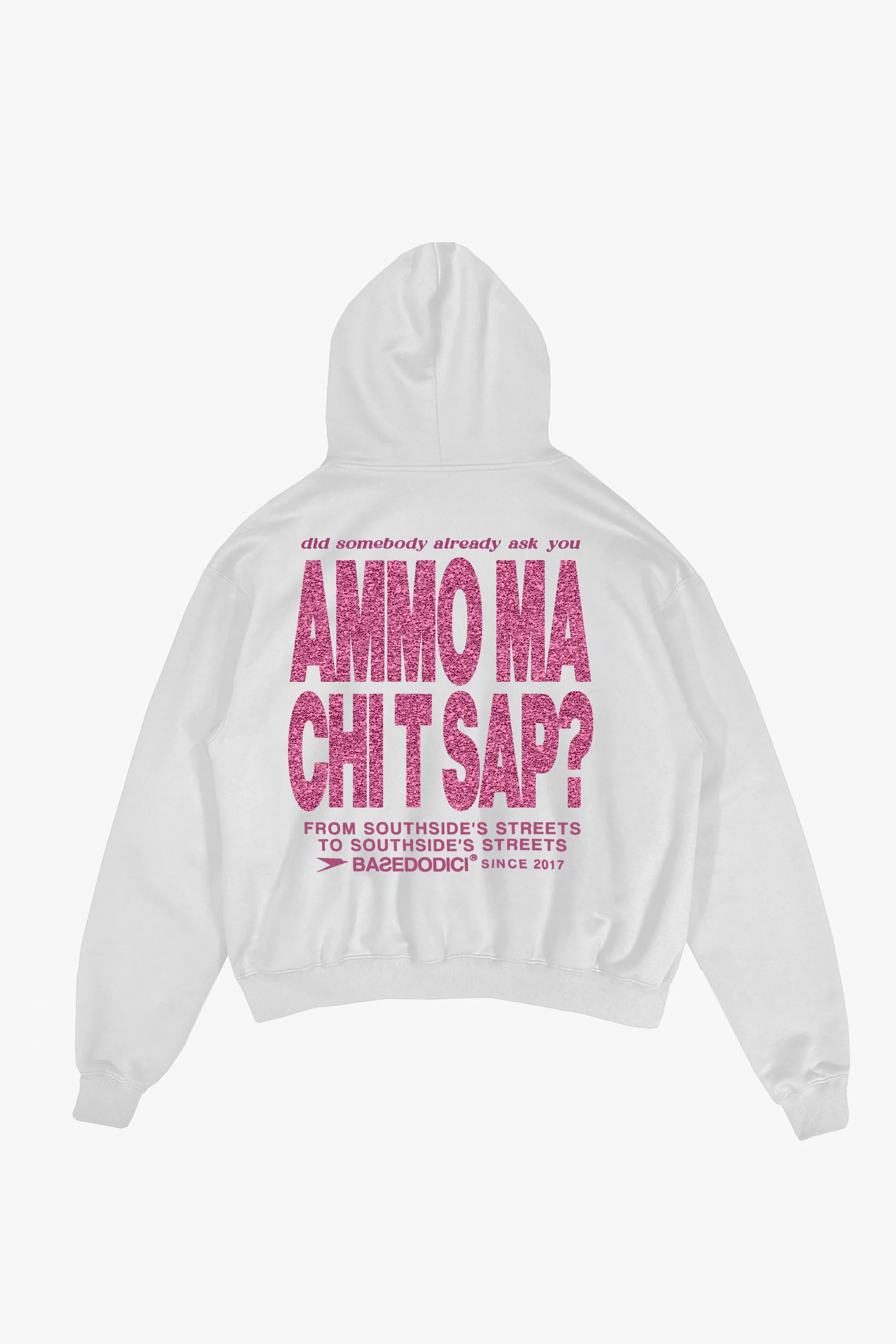 Hoodie "AMMO" CHI'T'SAP White/Glitter Bubble Pink