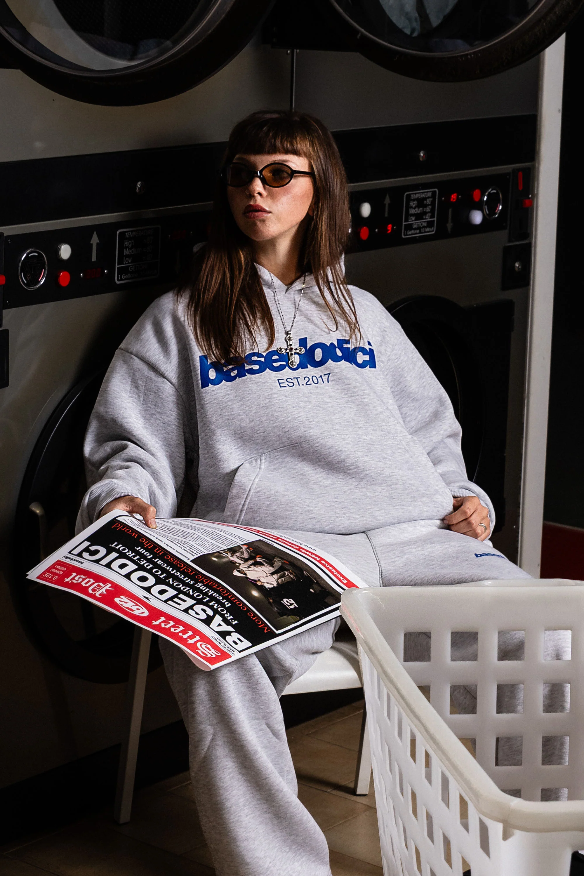 Hoodie "COMFY" Front Logo AshGrey/Blue - Image 3
