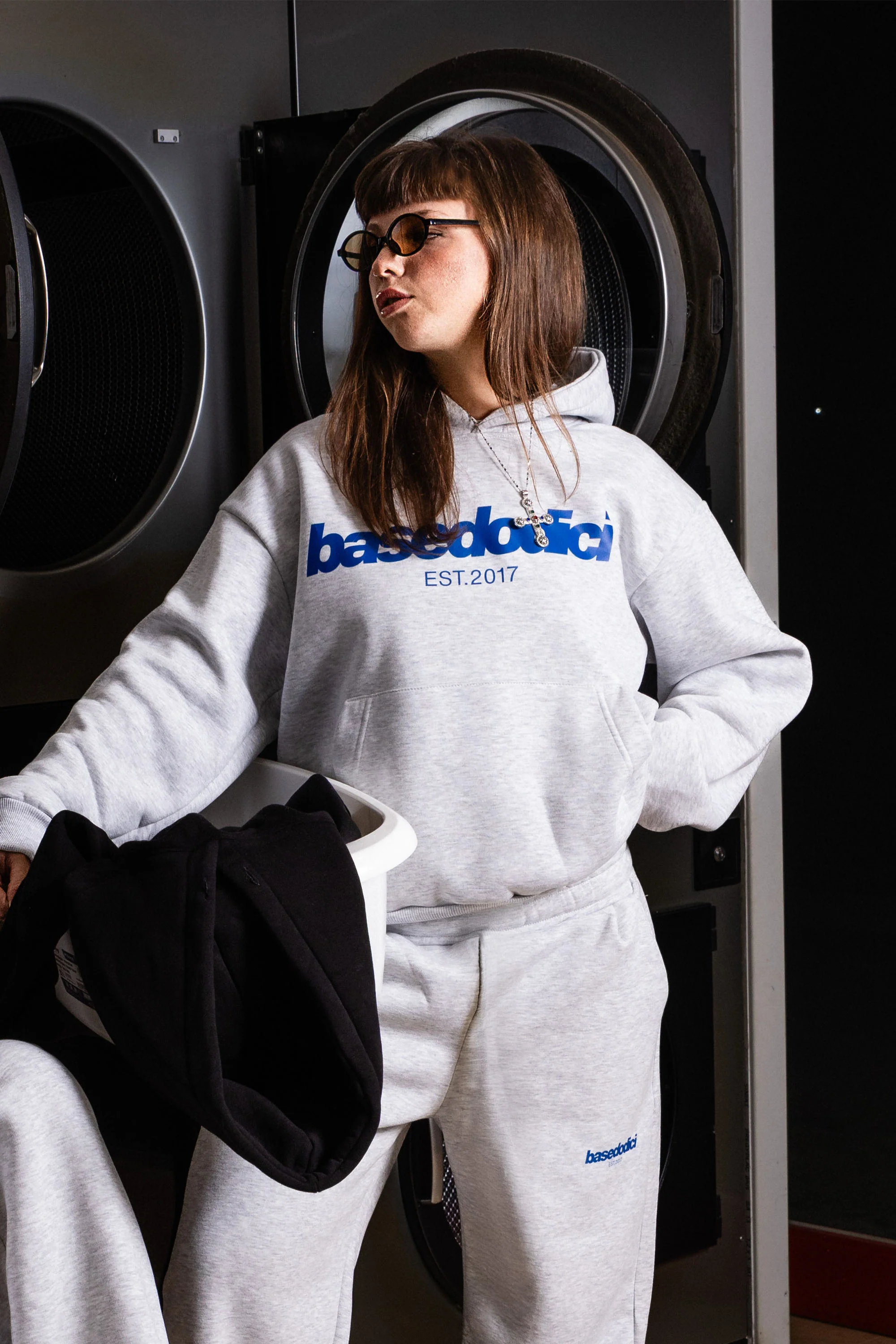 Hoodie "COMFY" Front Logo AshGrey/Blue - Image 4