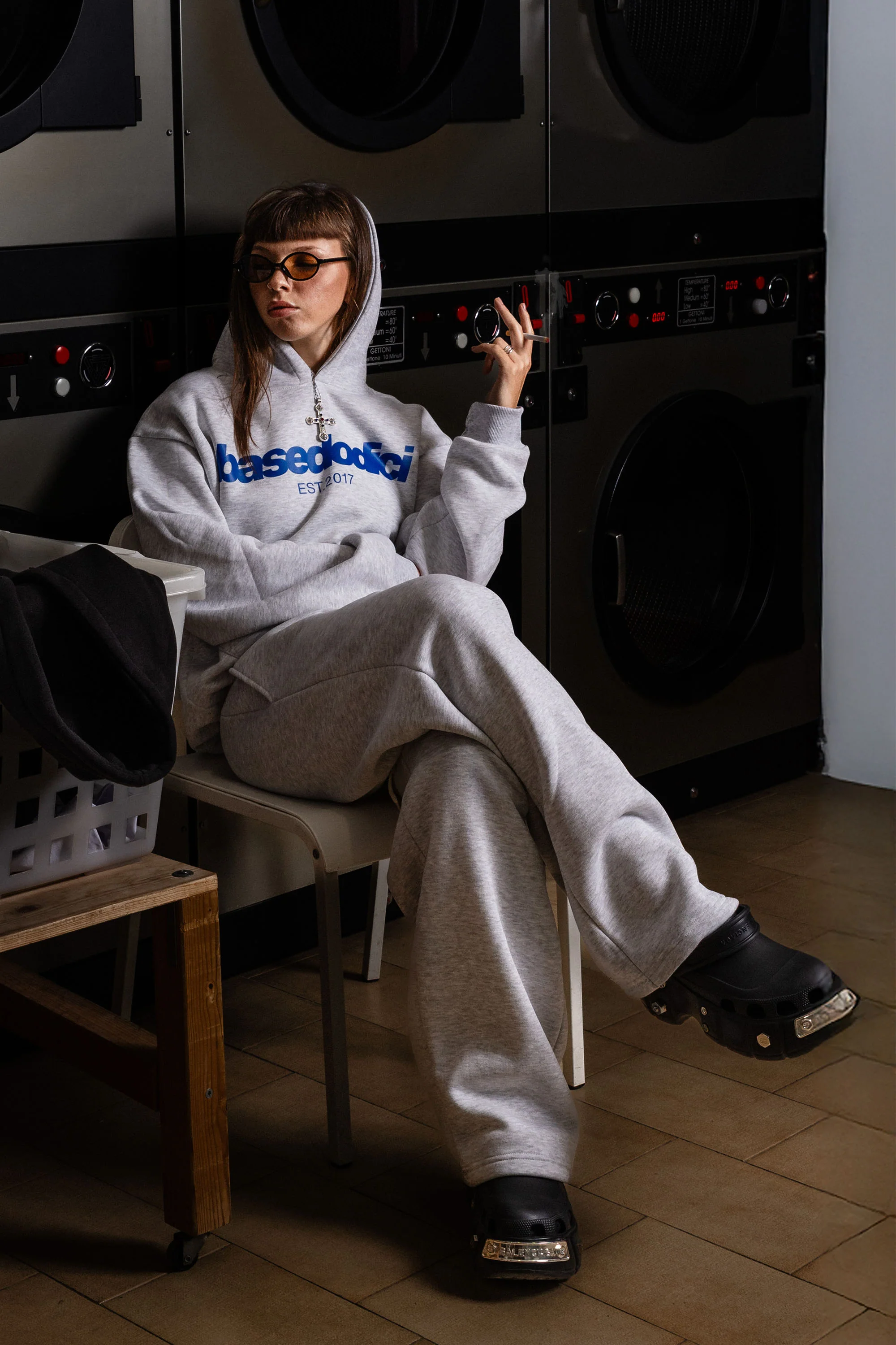 Hoodie "COMFY" Front Logo AshGrey/Blue - Image 7