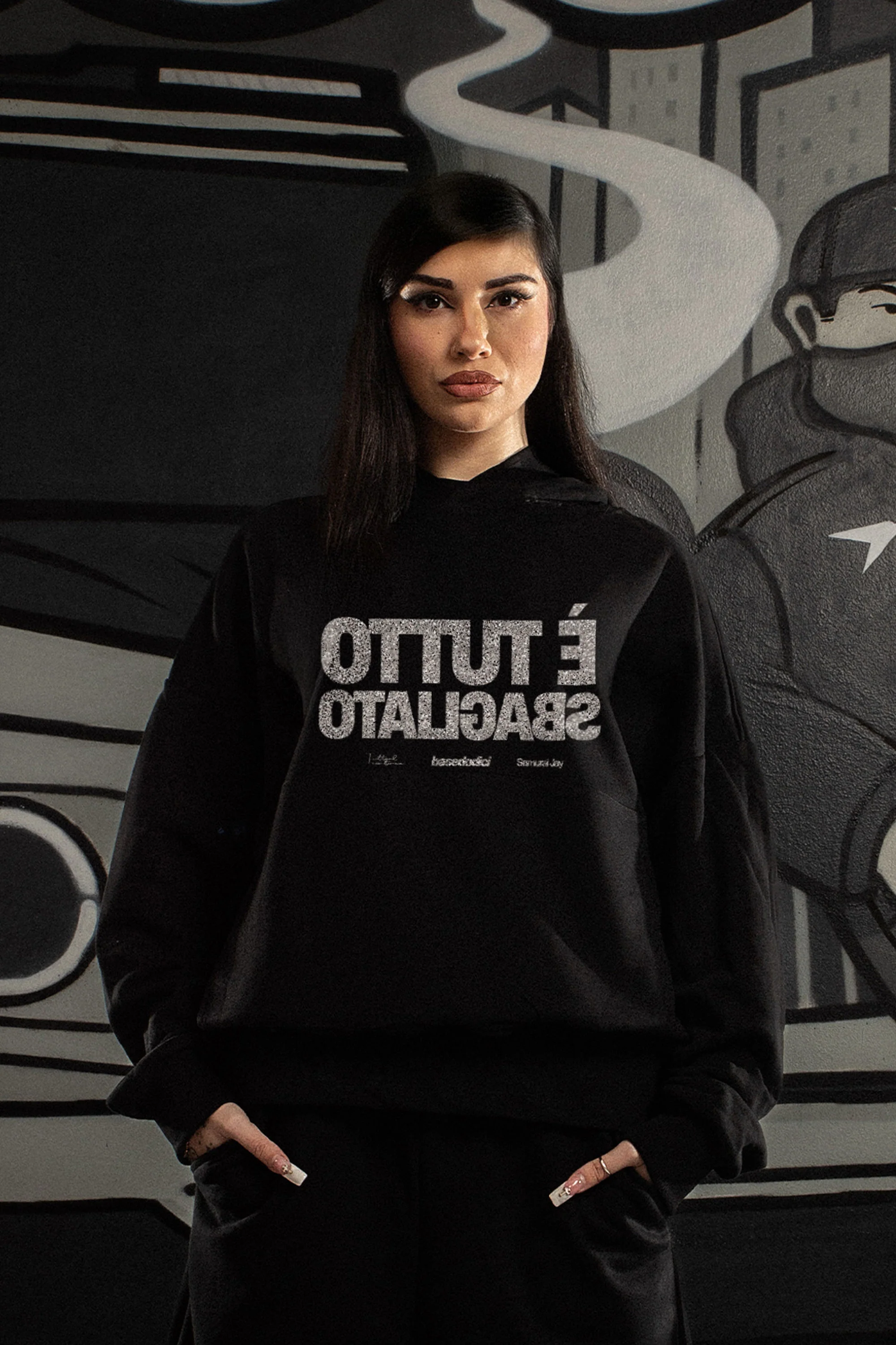 Hoodie "SAMURAIJAYxBASEDODICI" TuttoSbagliato Black/Glitter - Image 3