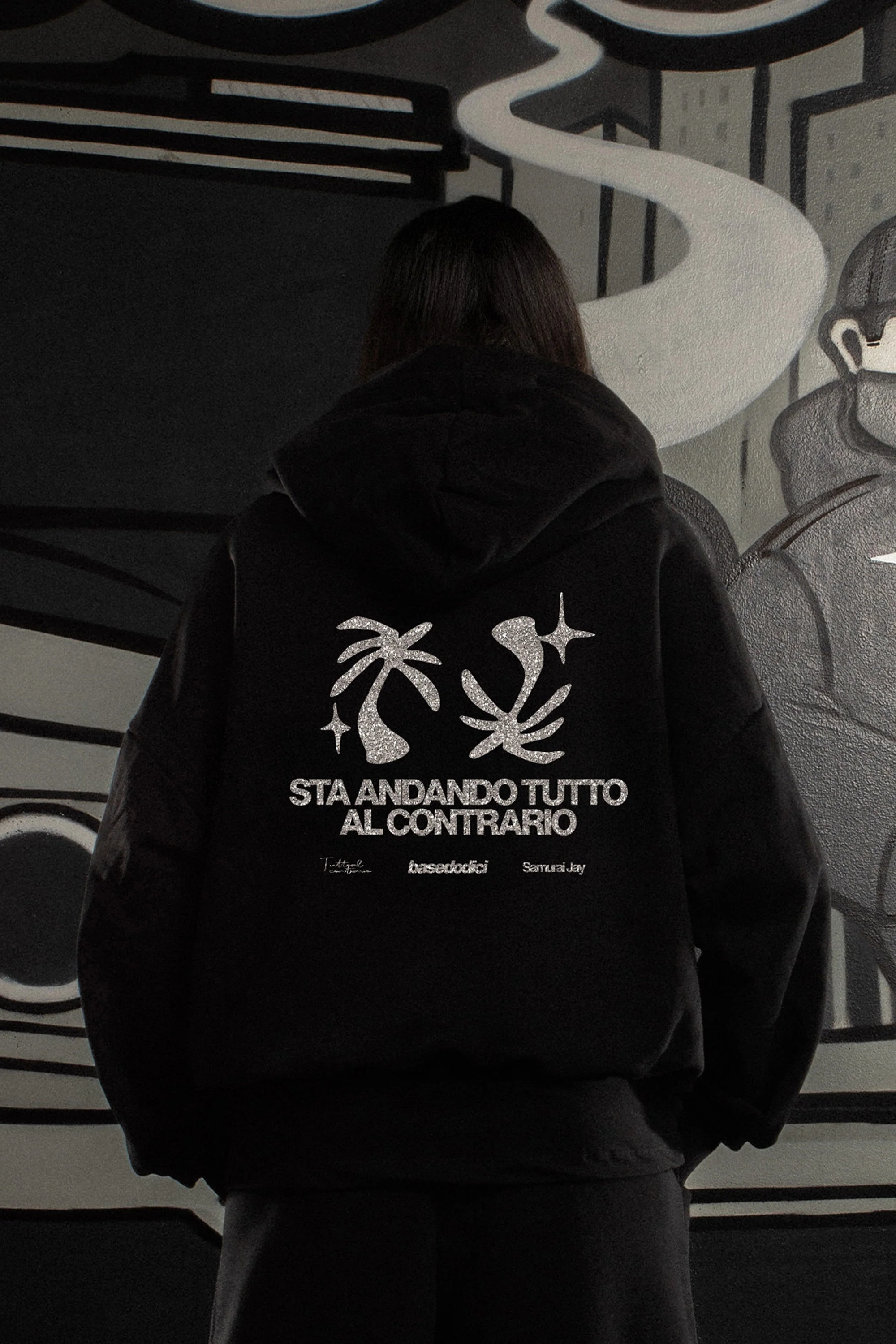 Hoodie "SAMURAIJAYxBASEDODICI" TuttoSbagliato Black/Glitter - Image 4