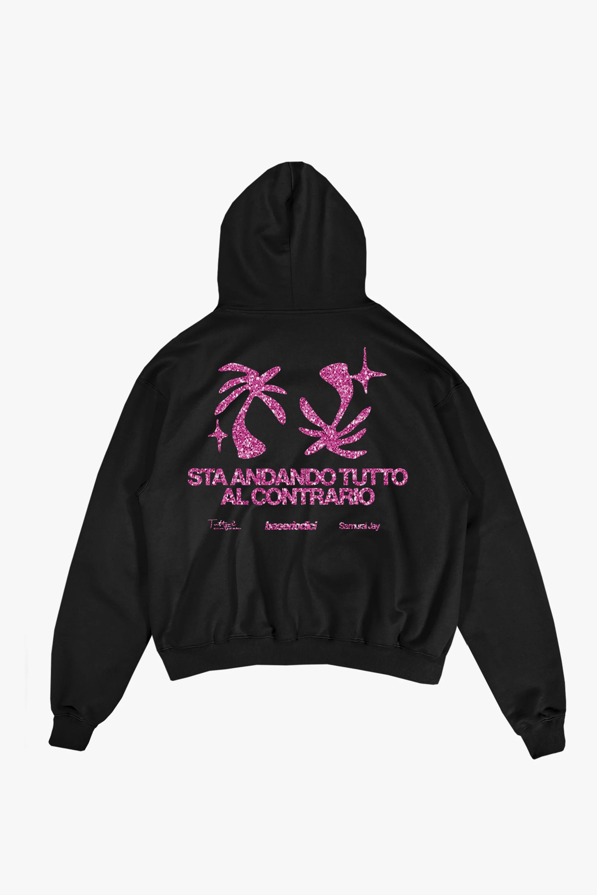 Hoodie "SAMURAIJAYxBASEDODICI" TuttoSbagliato Black/GlitterPink - Image 4