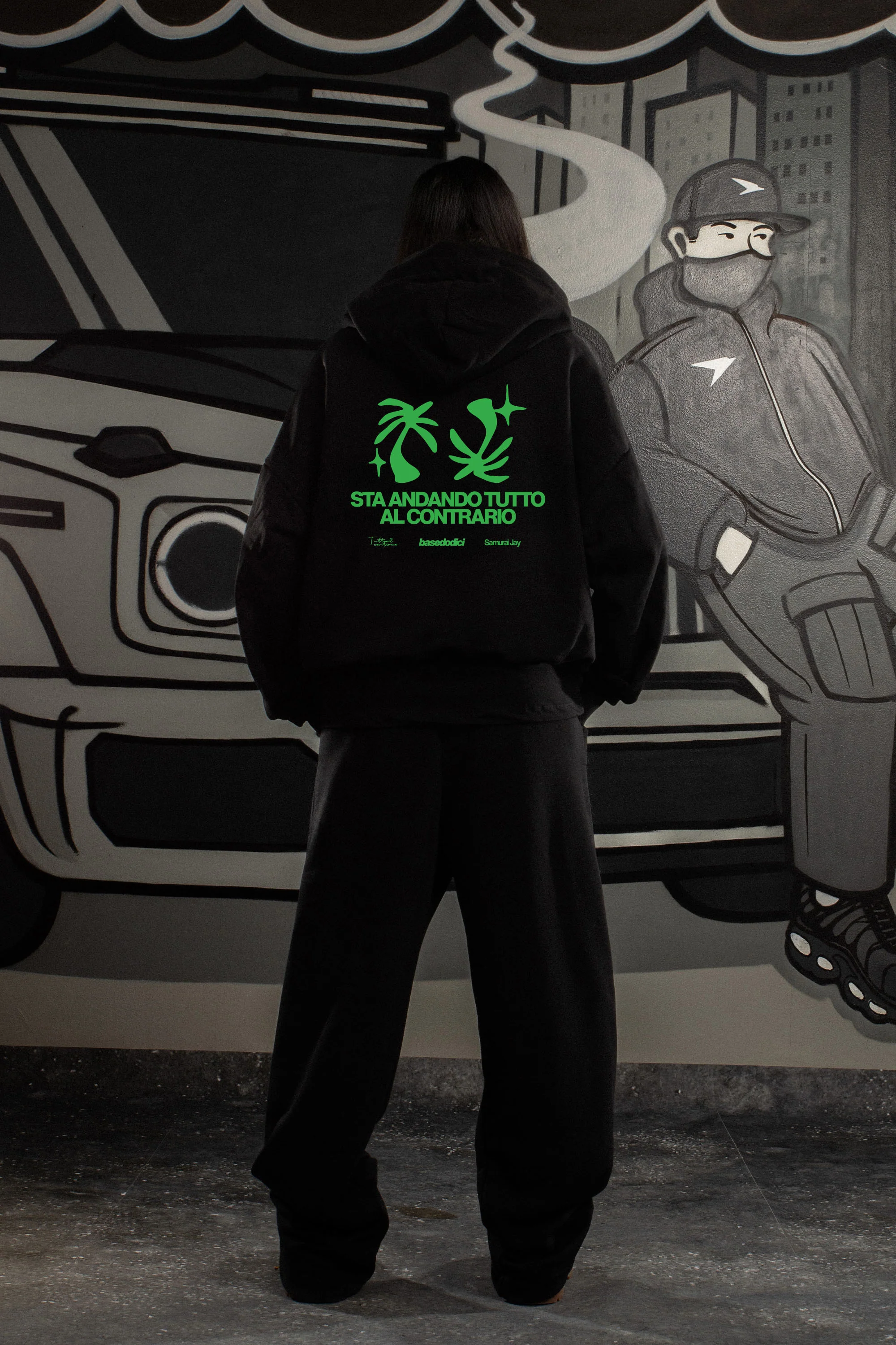 Hoodie "SAMURAIJAYxBASEDODICI" TuttoSbagliato Black/Green - Image 5