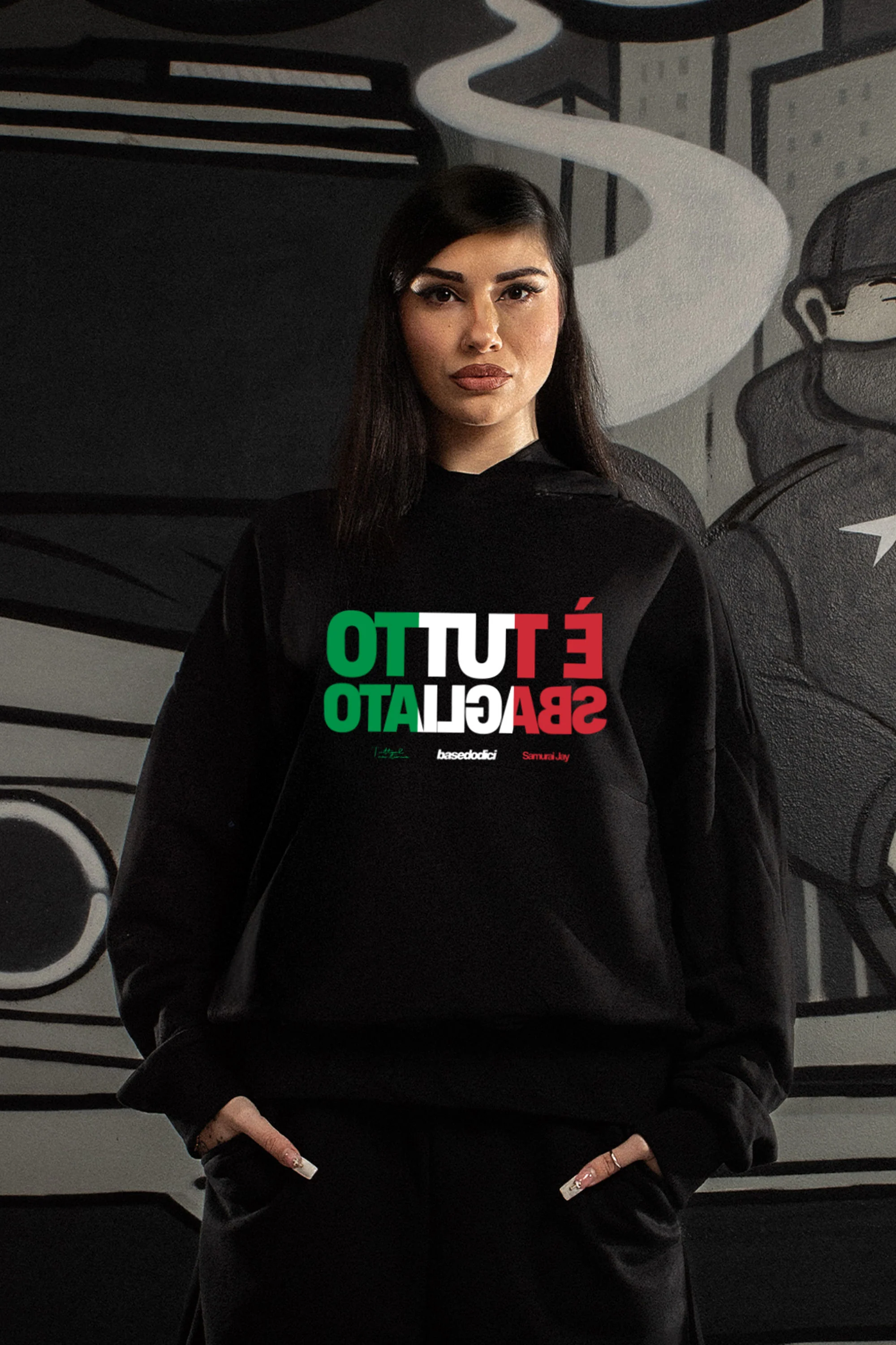 Hoodie "SAMURAIJAYxBASEDODICI" TuttoSbagliato Black/ITA - Image 6