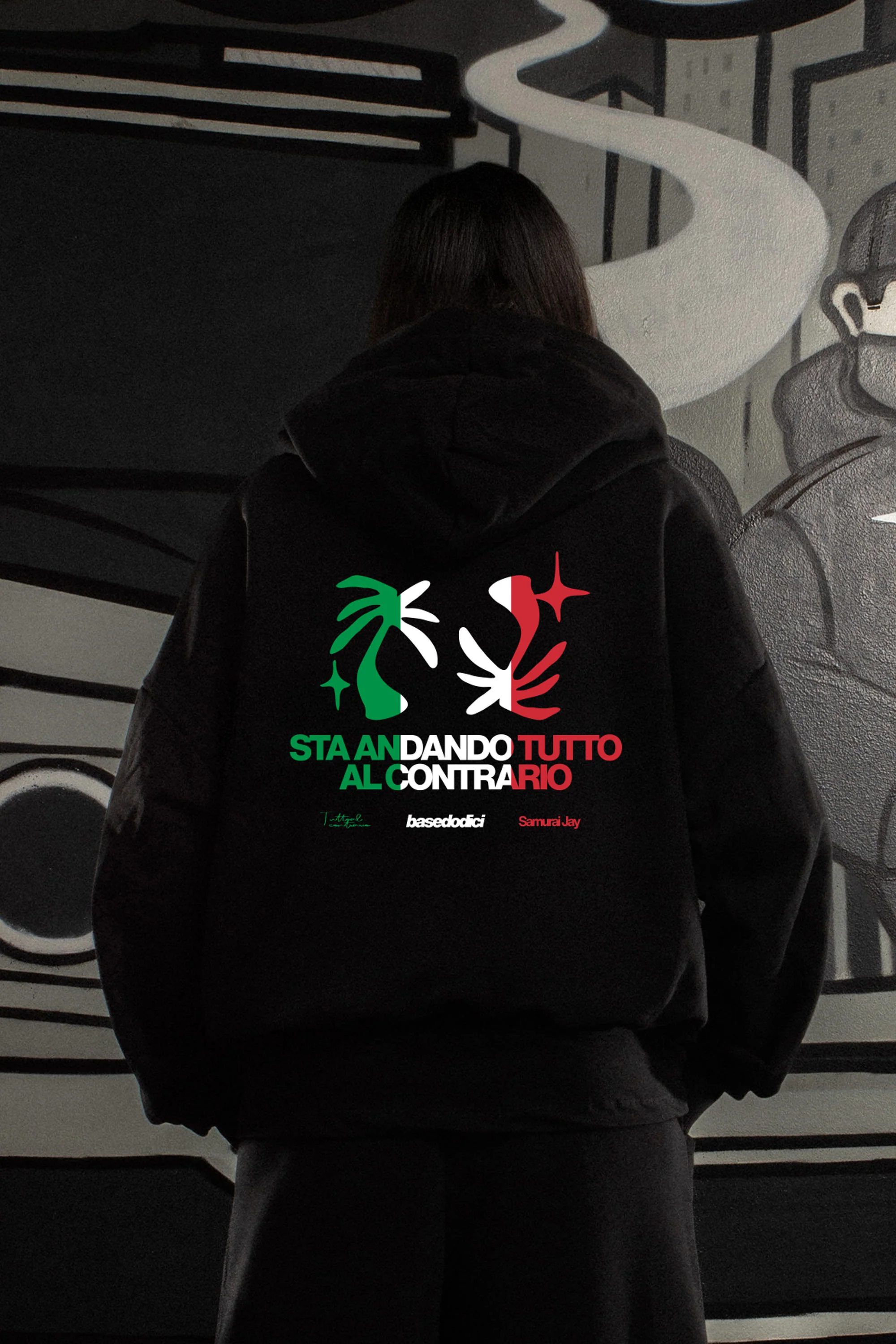 Hoodie "SAMURAIJAYxBASEDODICI" TuttoSbagliato Black/ITA - Image 7