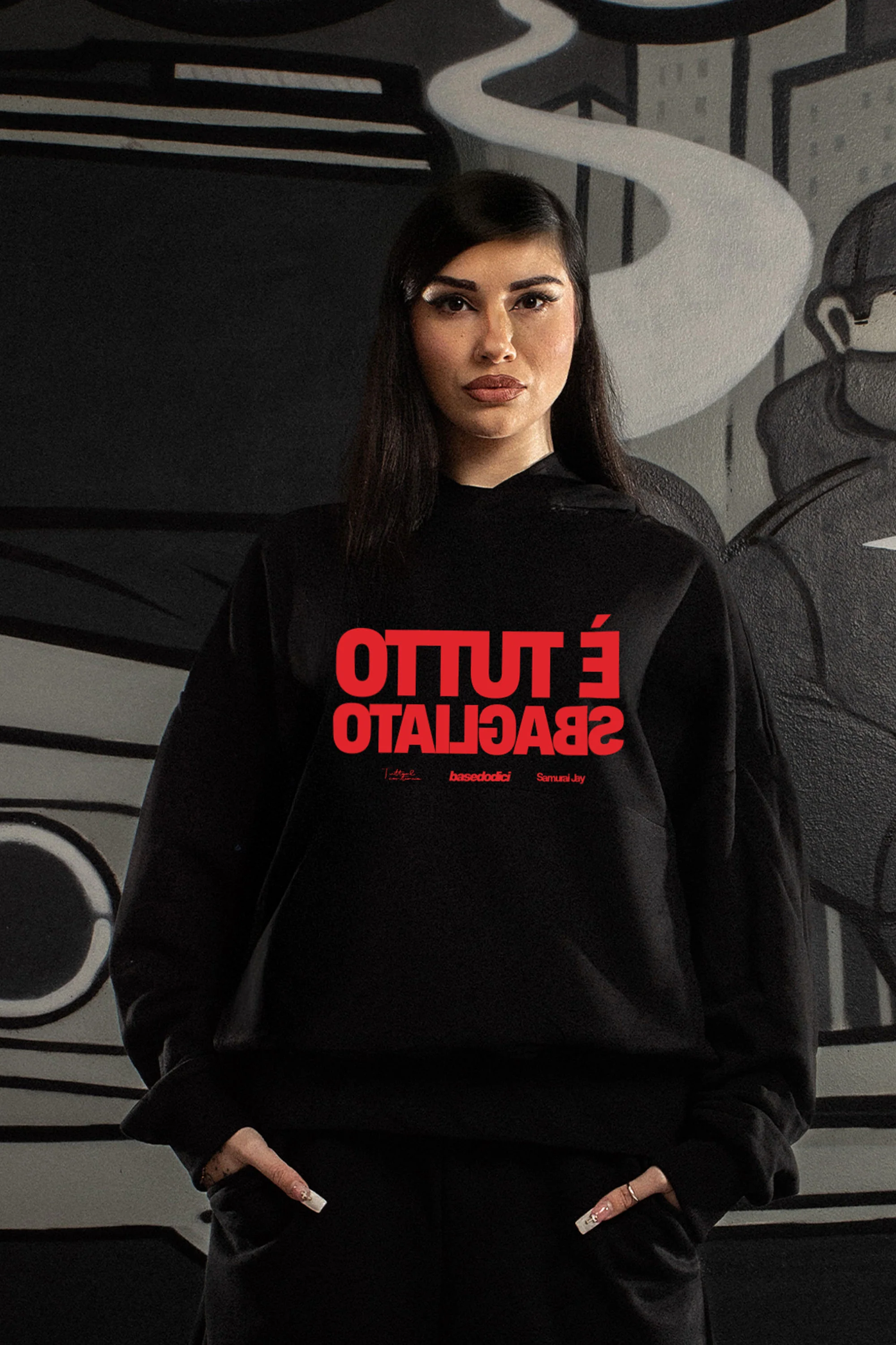 Hoodie "SAMURAIJAYxBASEDODICI" TuttoSbagliato Black/Red - Image 5