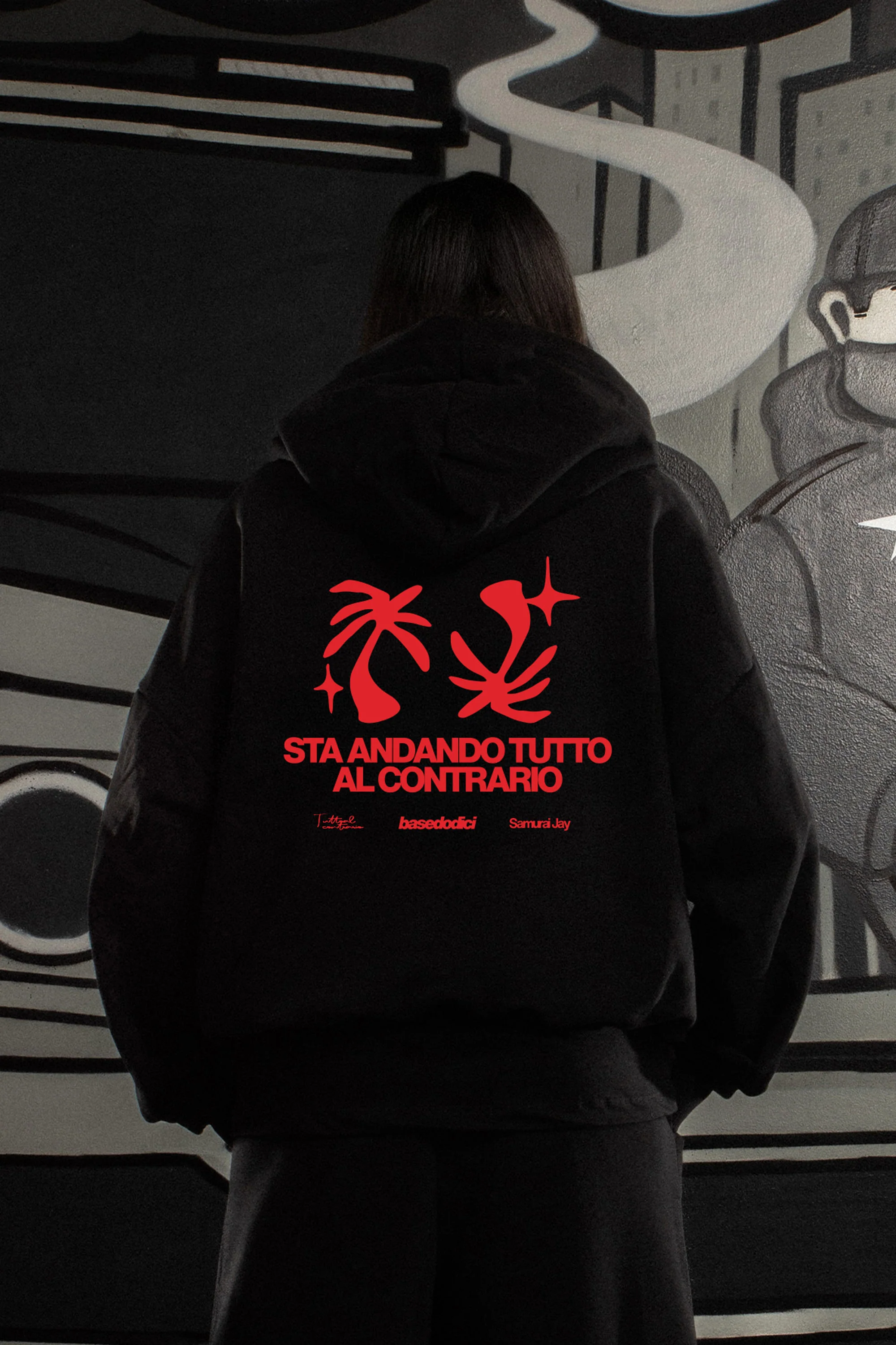 Hoodie "SAMURAIJAYxBASEDODICI" TuttoSbagliato Black/Red - Image 6