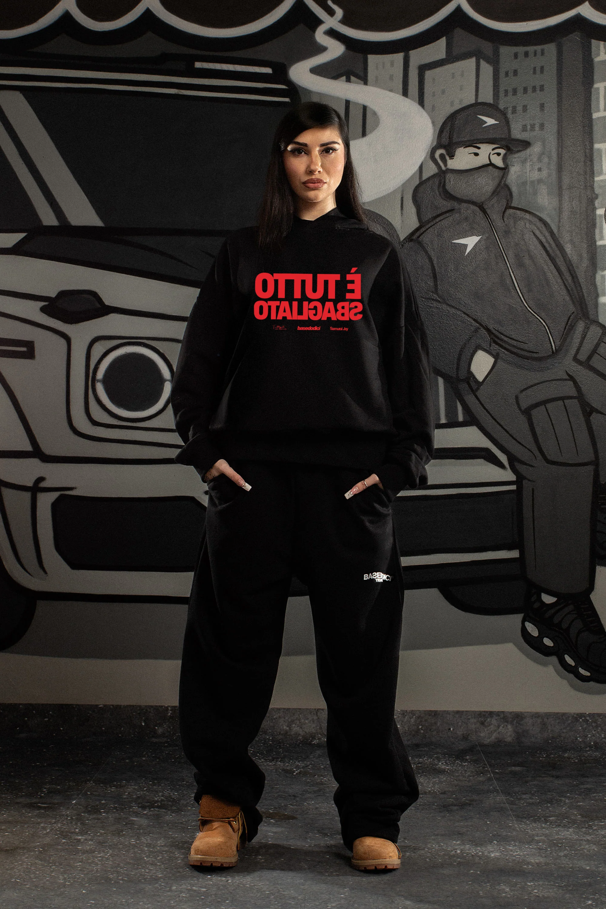 Hoodie "SAMURAIJAYxBASEDODICI" TuttoSbagliato Black/Red - Image 8