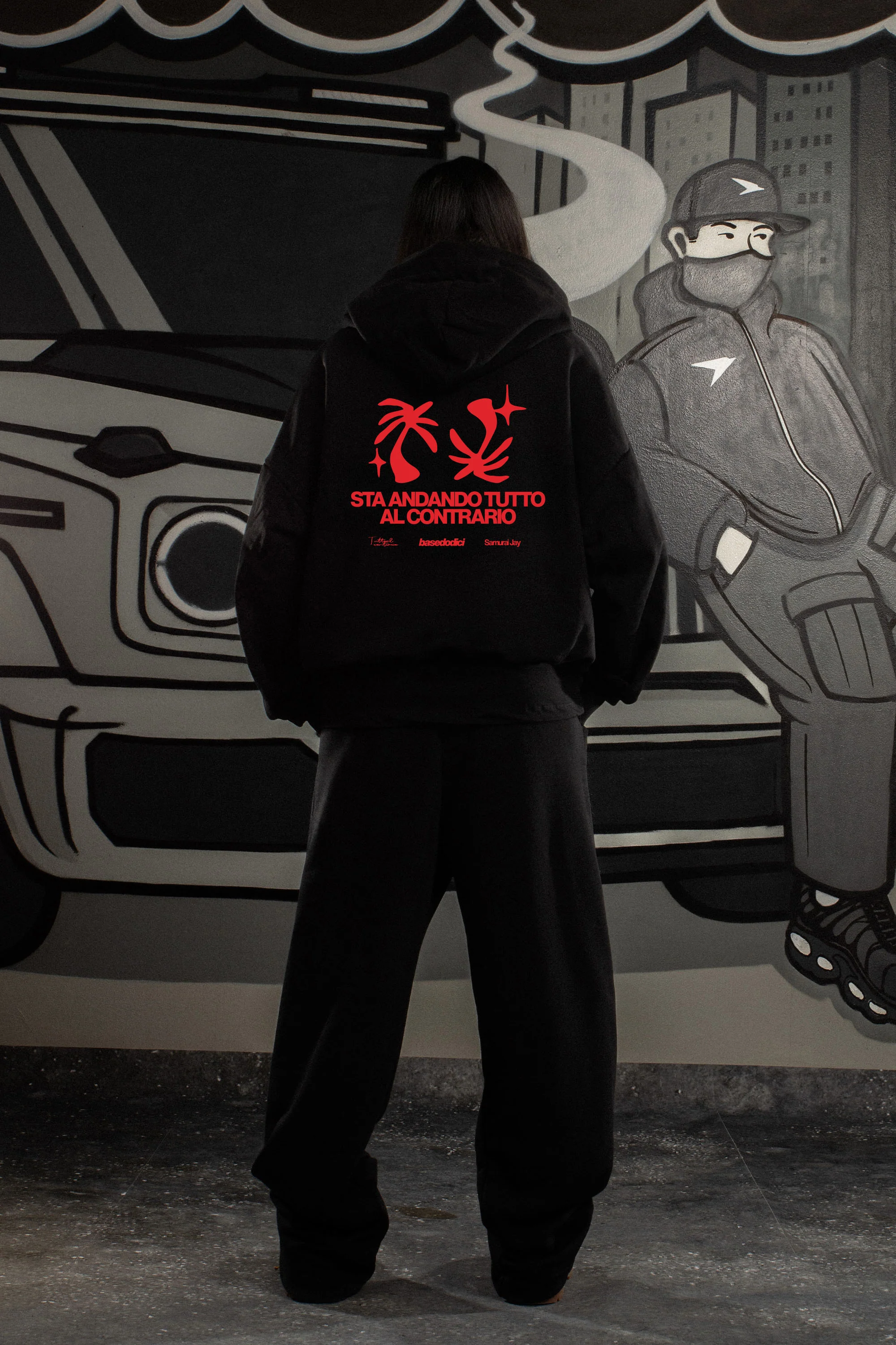 Hoodie "SAMURAIJAYxBASEDODICI" TuttoSbagliato Black/Red - Image 9