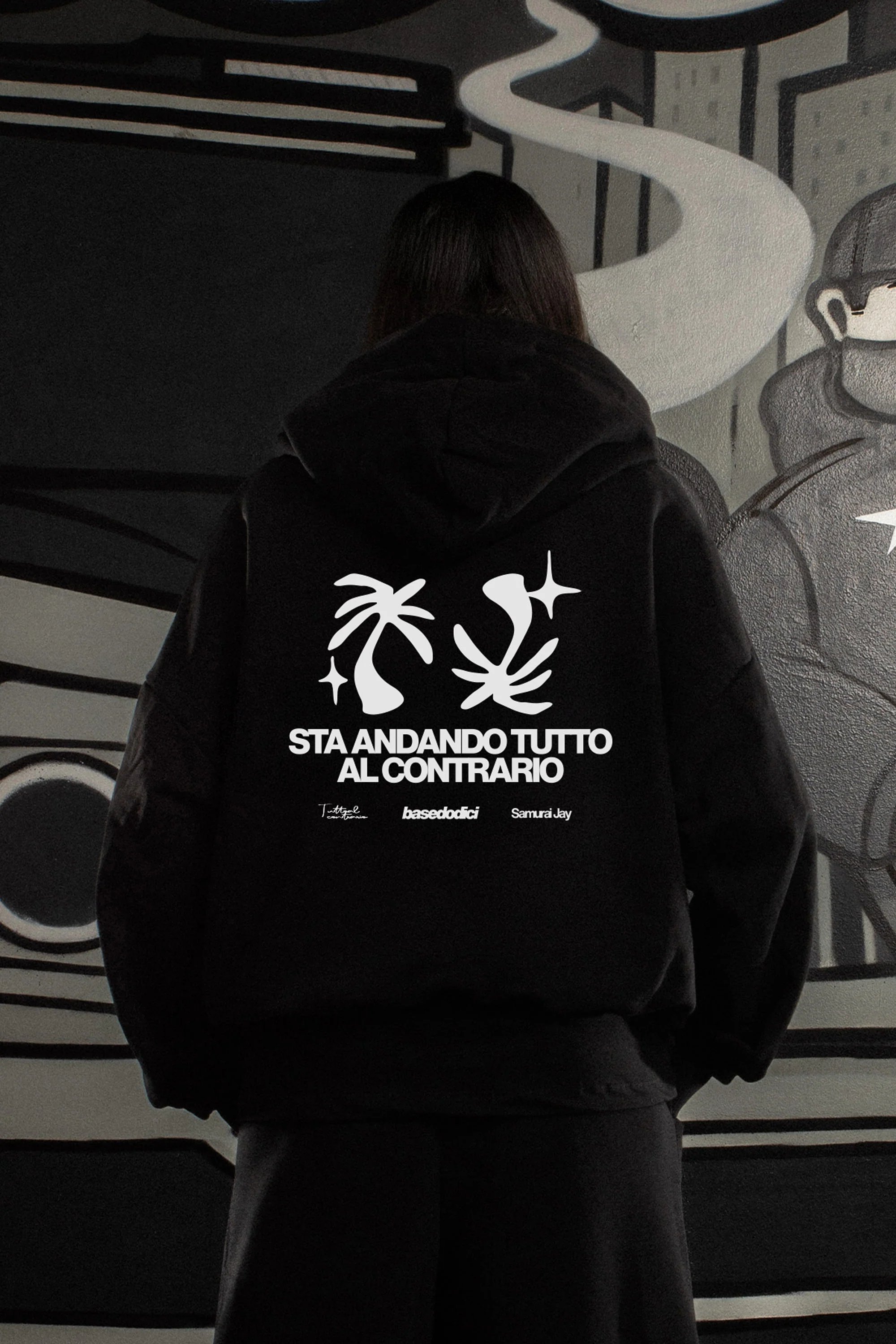 Hoodie "SAMURAIJAYxBASEDODICI" TuttoSbagliato Black/White - Image 3