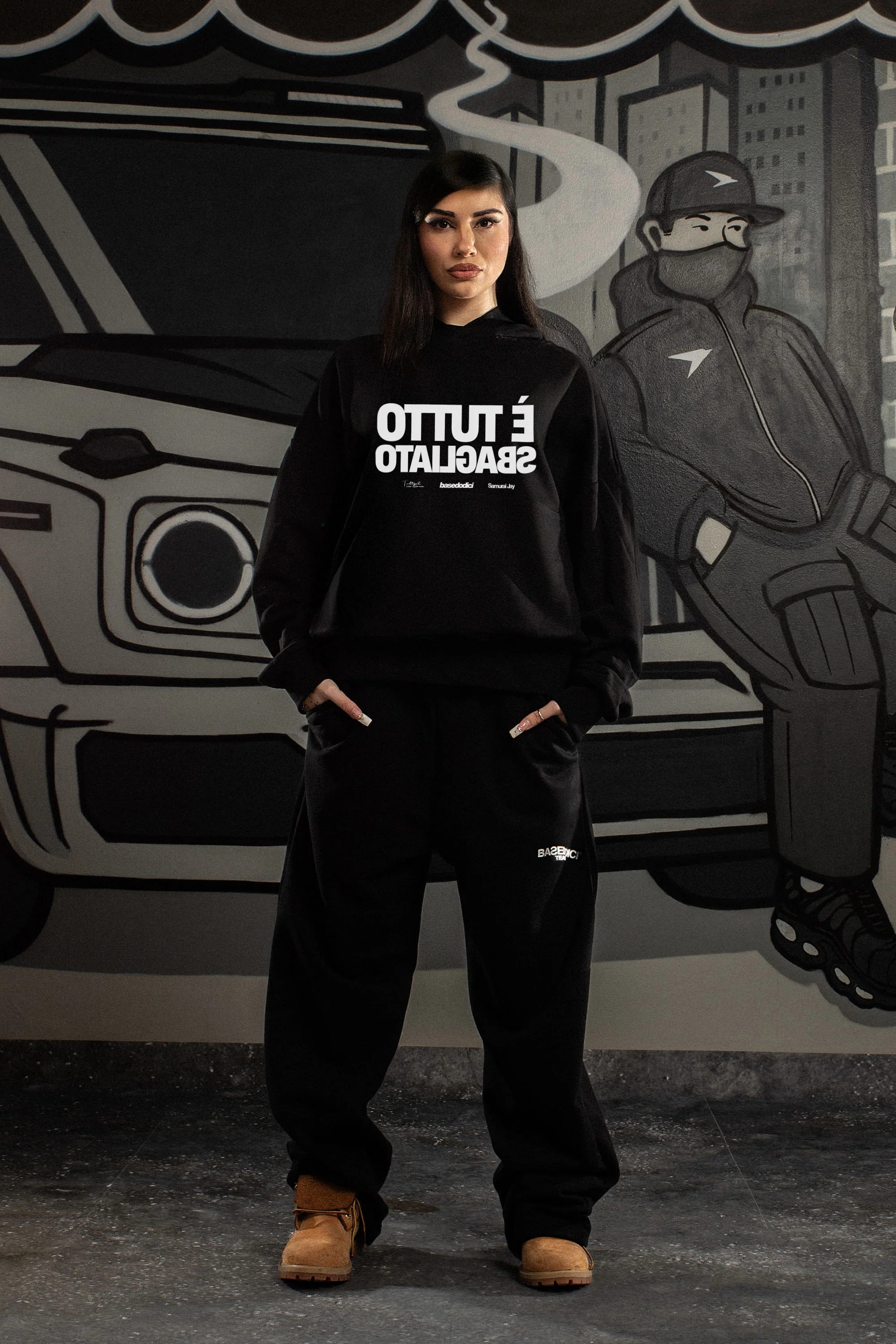 Hoodie "SAMURAIJAYxBASEDODICI" TuttoSbagliato Black/White - Image 4