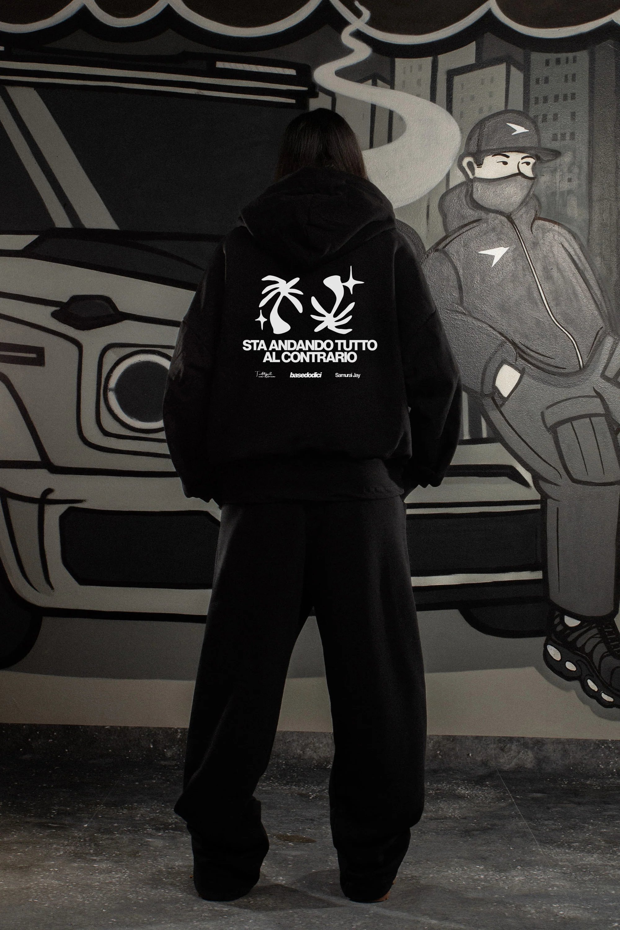 Hoodie "SAMURAIJAYxBASEDODICI" TuttoSbagliato Black/White - Image 5