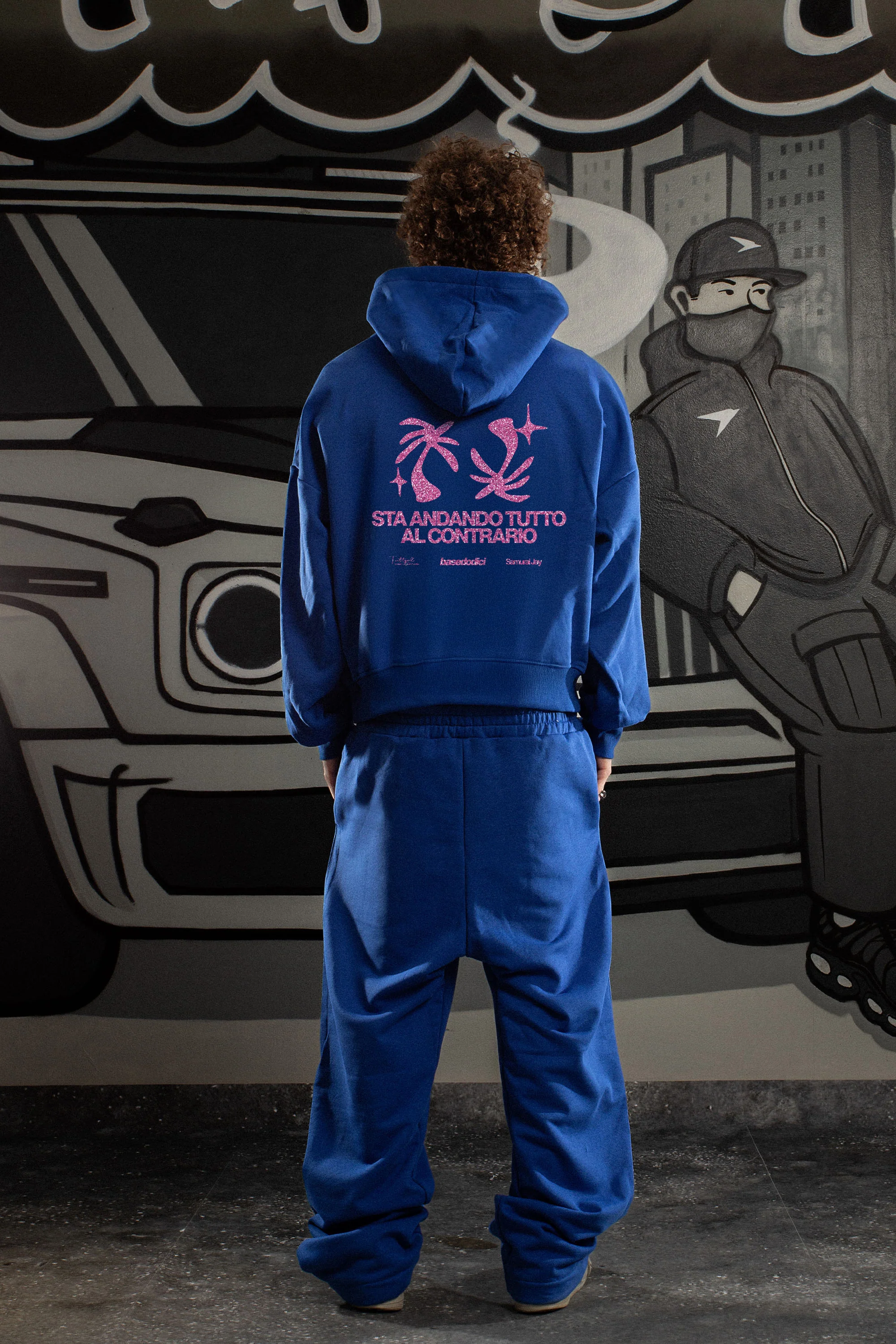 Hoodie "SAMURAIJAYxBASEDODICI" TuttoSbagliato Blue/GlitterPink - Image 5