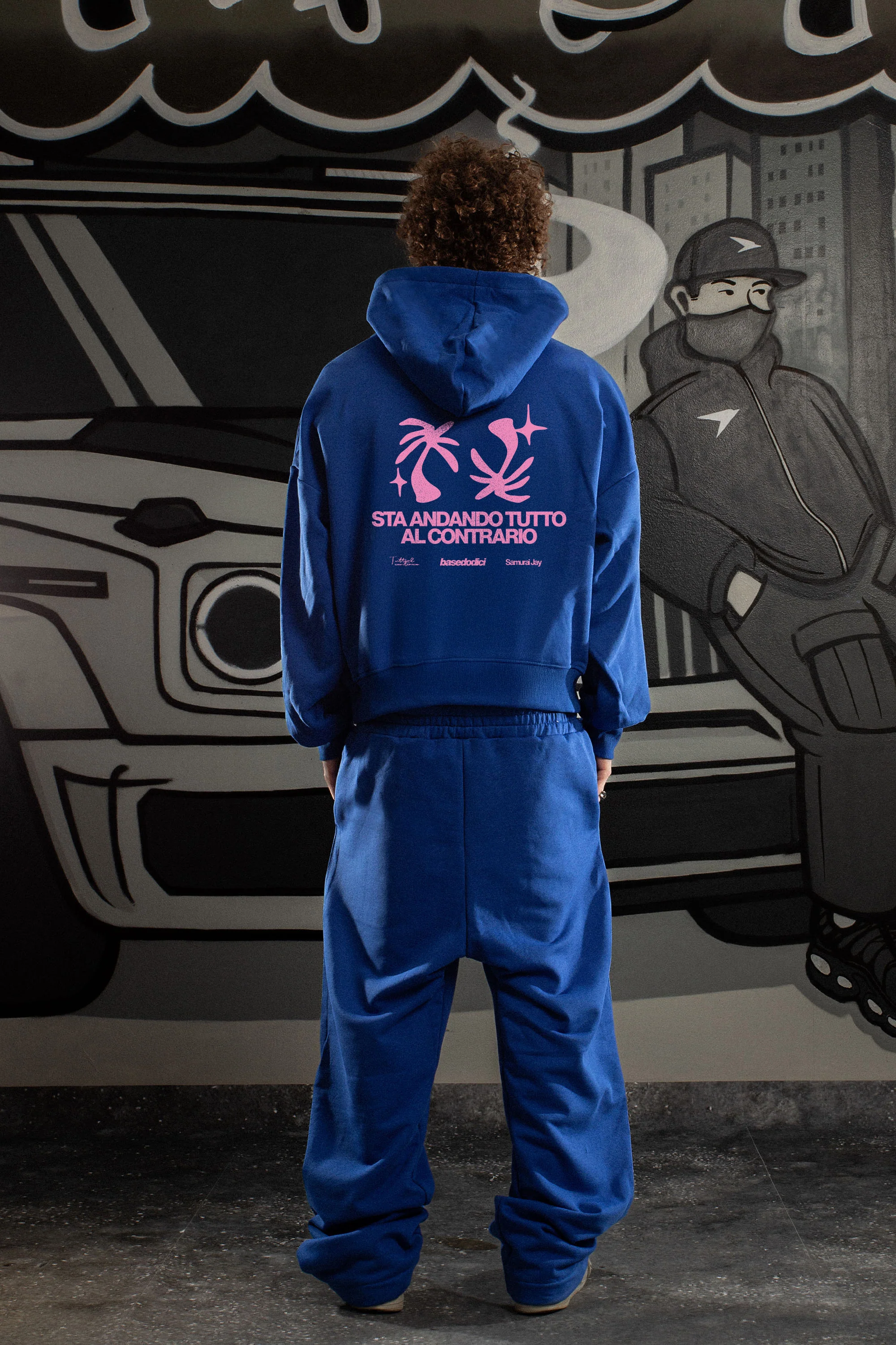 Hoodie "SAMURAIJAYxBASEDODICI" TuttoSbagliato Blue/Pink - Image 5