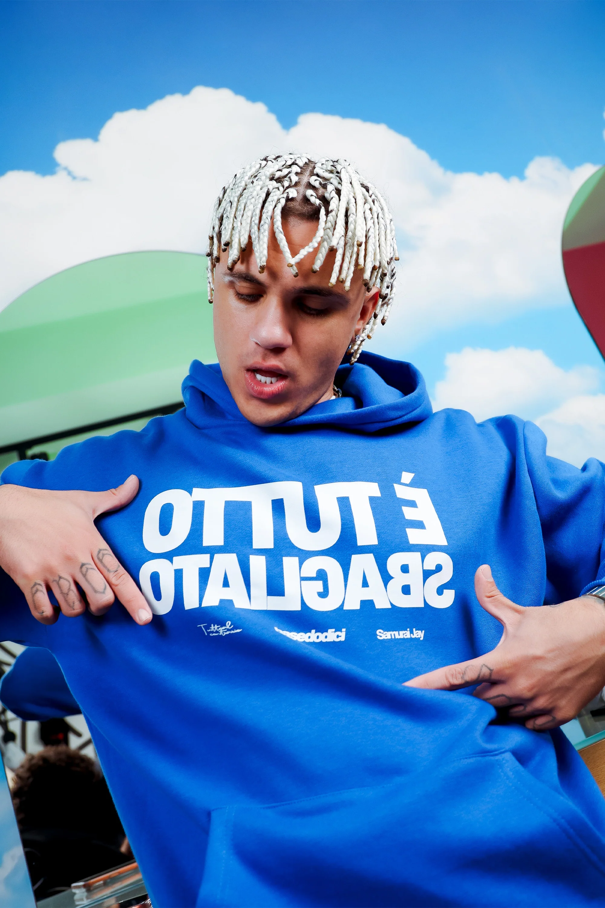 Hoodie "SAMURAIJAYxBASEDODICI" TuttoSbagliato Blue/White - Image 2