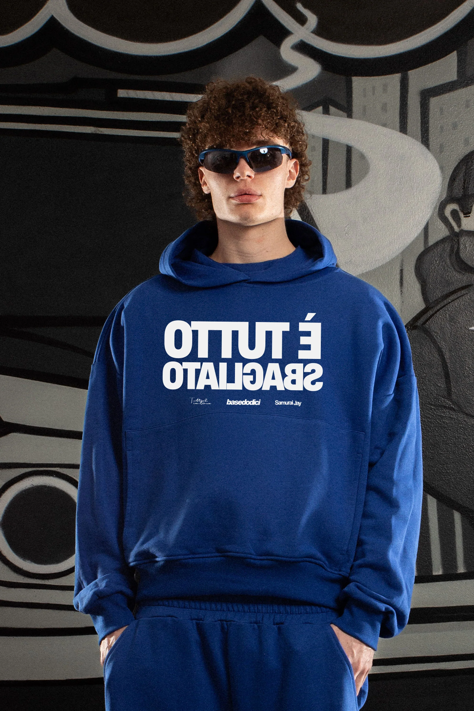 Hoodie "SAMURAIJAYxBASEDODICI" TuttoSbagliato Blue/White - Image 6