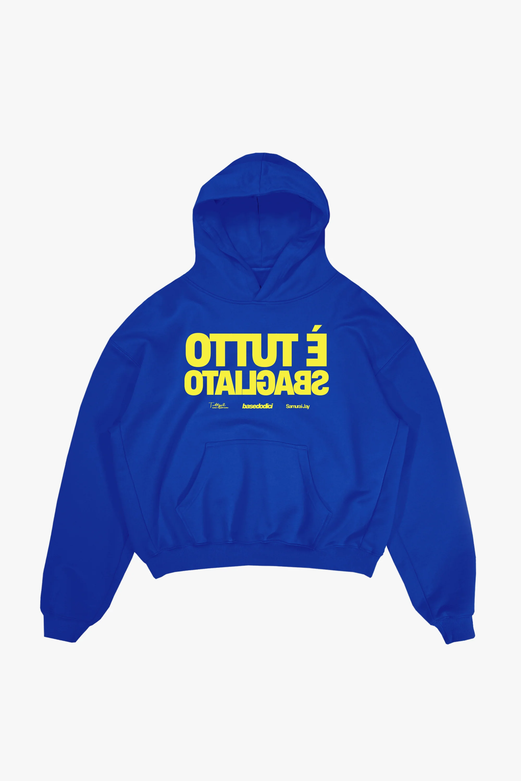Hoodie "SAMURAIJAYxBASEDODICI" TuttoSbagliato Blue/Yellow - Image 2