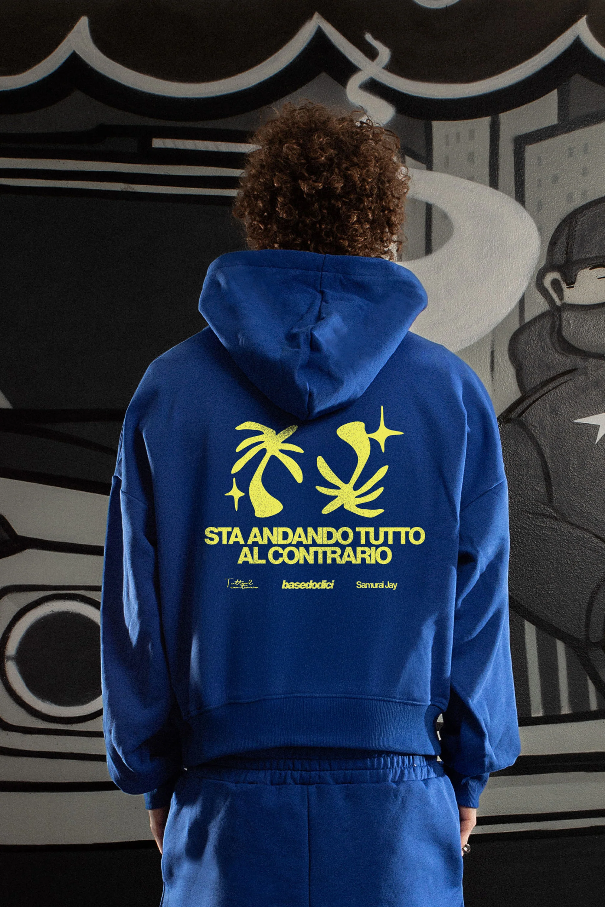 Hoodie "SAMURAIJAYxBASEDODICI" TuttoSbagliato Blue/Yellow - Image 3