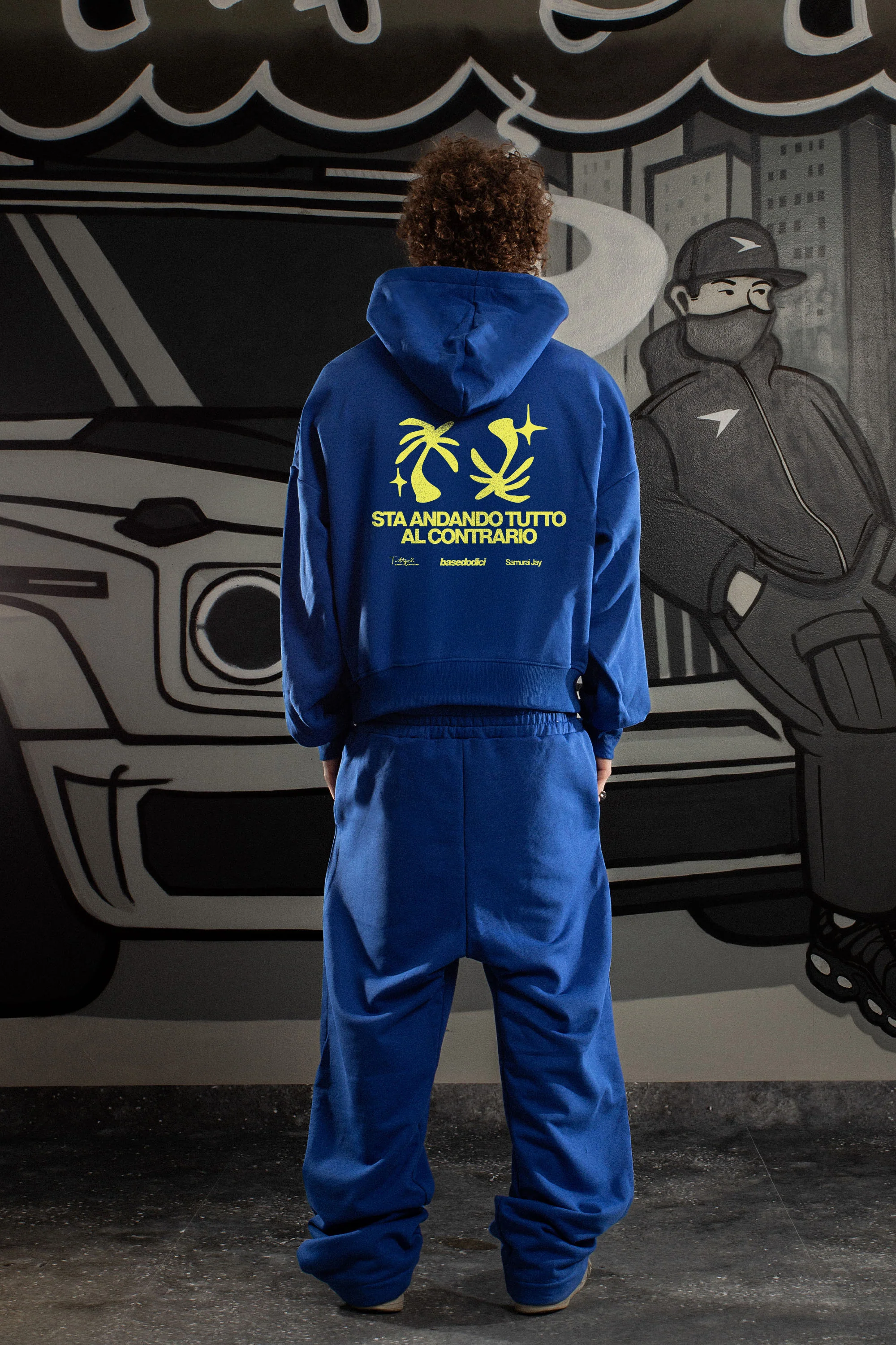 Hoodie "SAMURAIJAYxBASEDODICI" TuttoSbagliato Blue/Yellow - Image 5