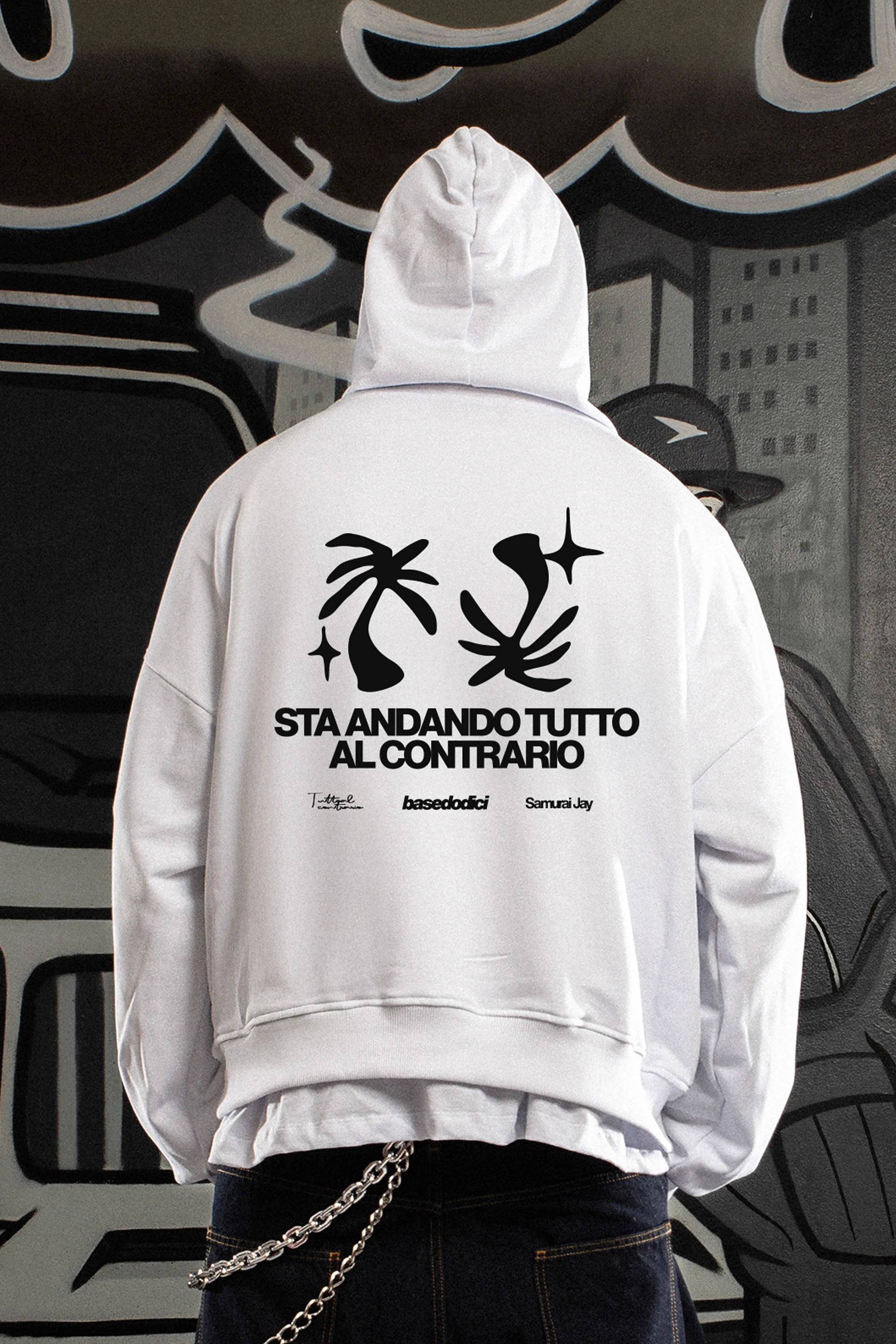 Hoodie "SAMURAIJAYxBASEDODICI" TuttoSbagliato White/Black - Image 3