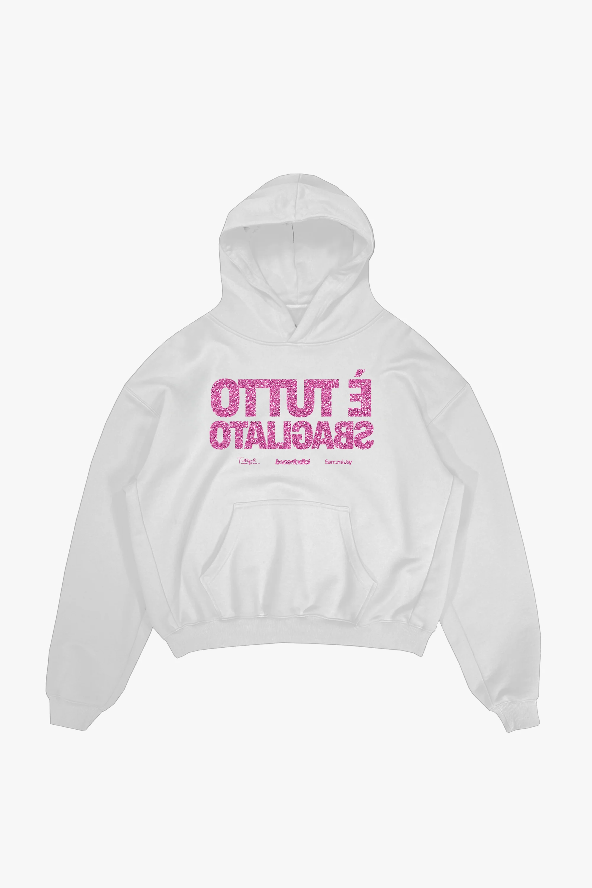 Hoodie "SAMURAIJAYxBASEDODICI" TuttoSbagliato White/GlitterPink - Image 2
