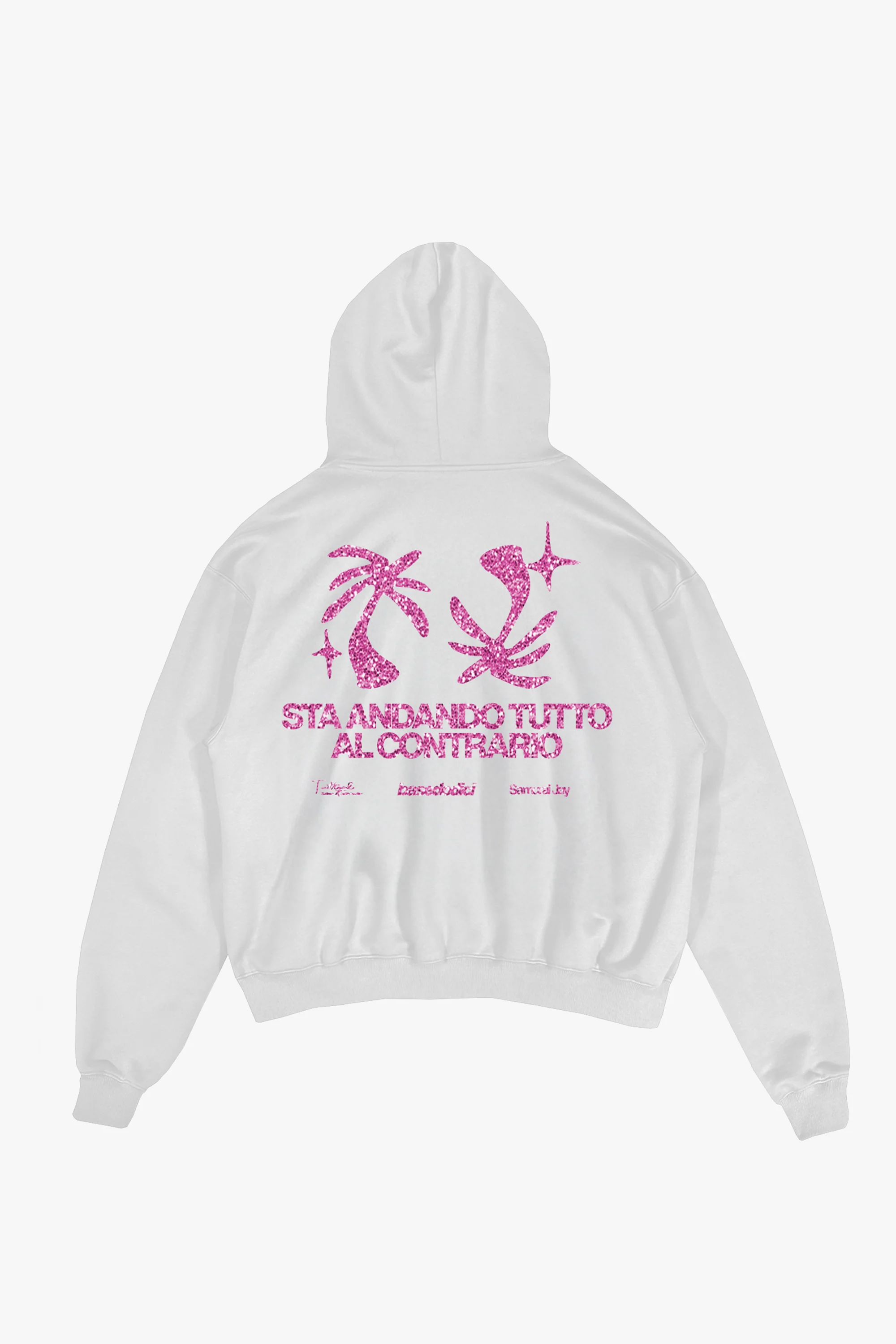 Hoodie "SAMURAIJAYxBASEDODICI" TuttoSbagliato White/GlitterPink - Image 6