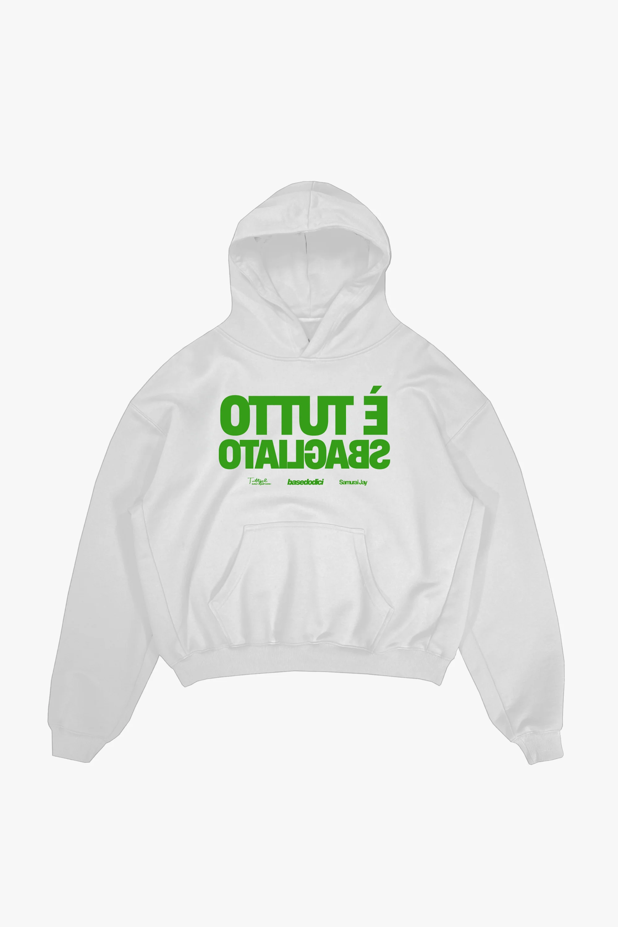 Hoodie "SAMURAIJAYxBASEDODICI" TuttoSbagliato White/Green - Image 2