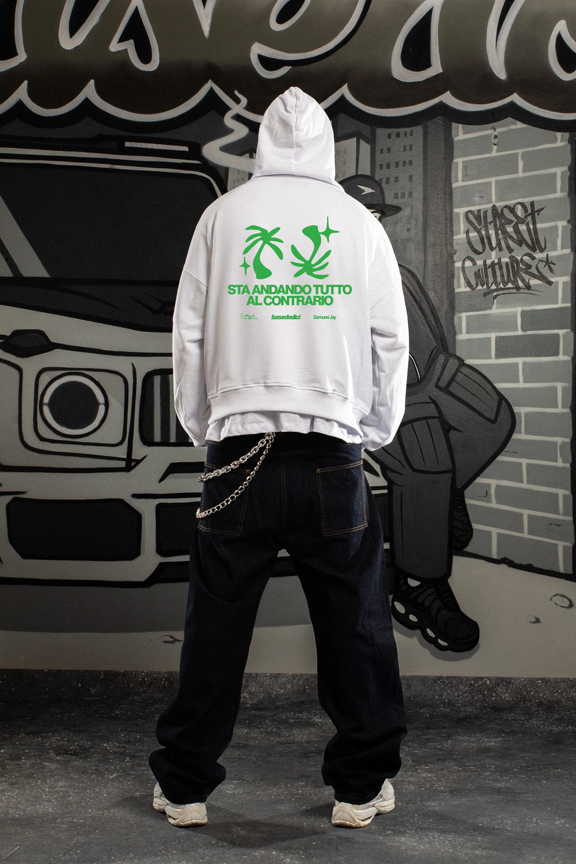 Hoodie "SAMURAIJAYxBASEDODICI" TuttoSbagliato White/Green - Image 8