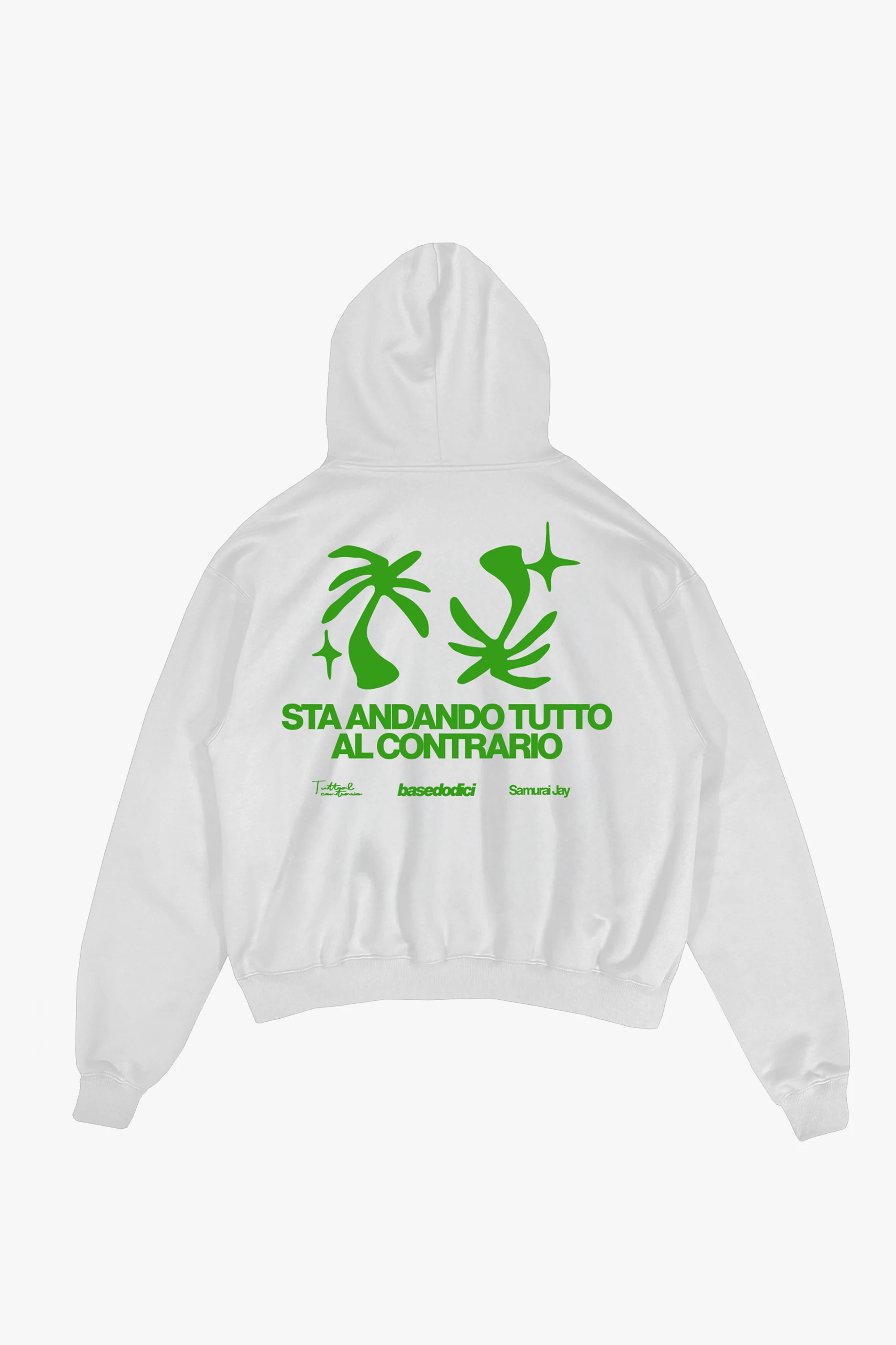 Hoodie "SAMURAIJAYxBASEDODICI" TuttoSbagliato White/Green - Image 9