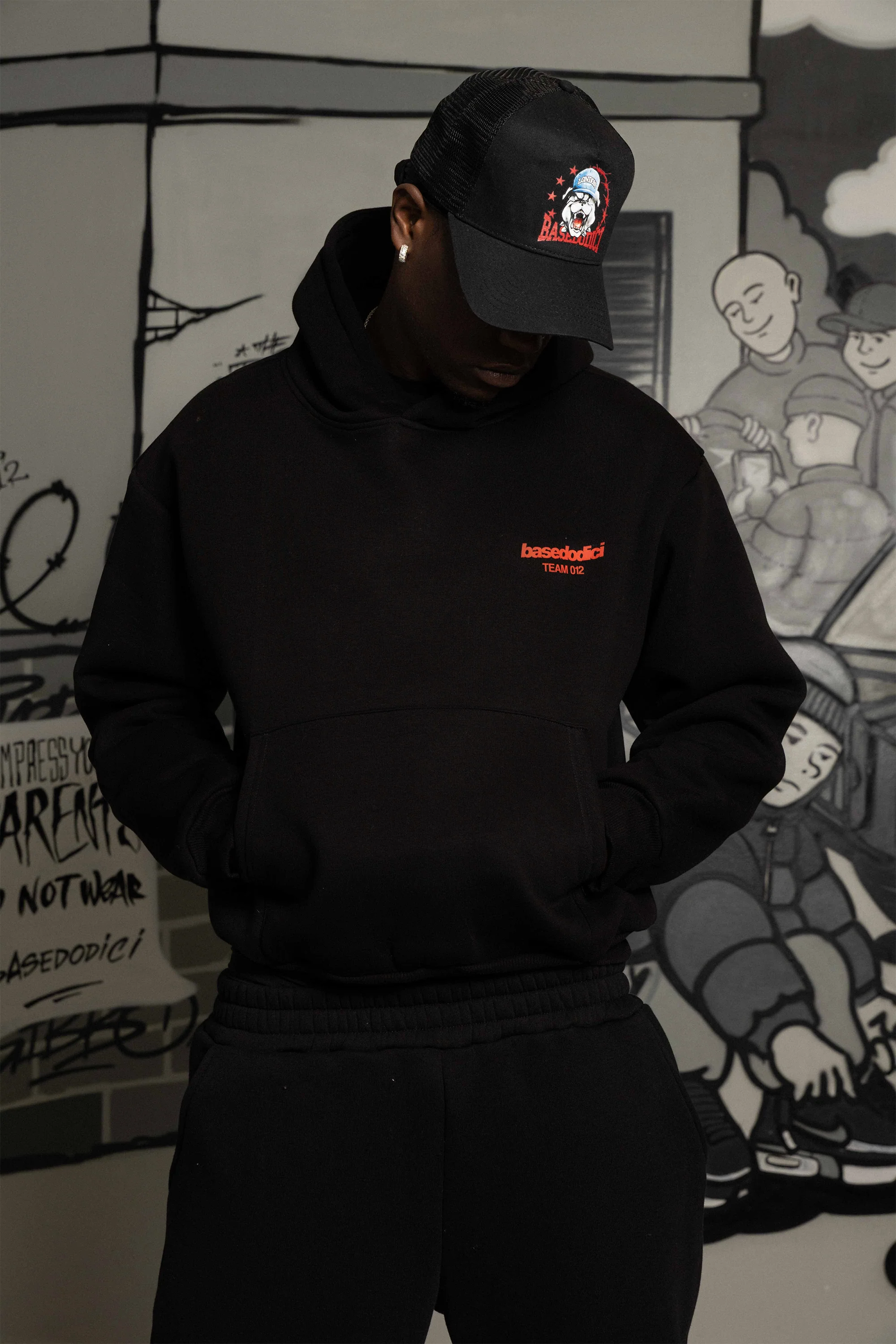 Hoodie "TEAM012" Back 12 Black/Red - Image 3
