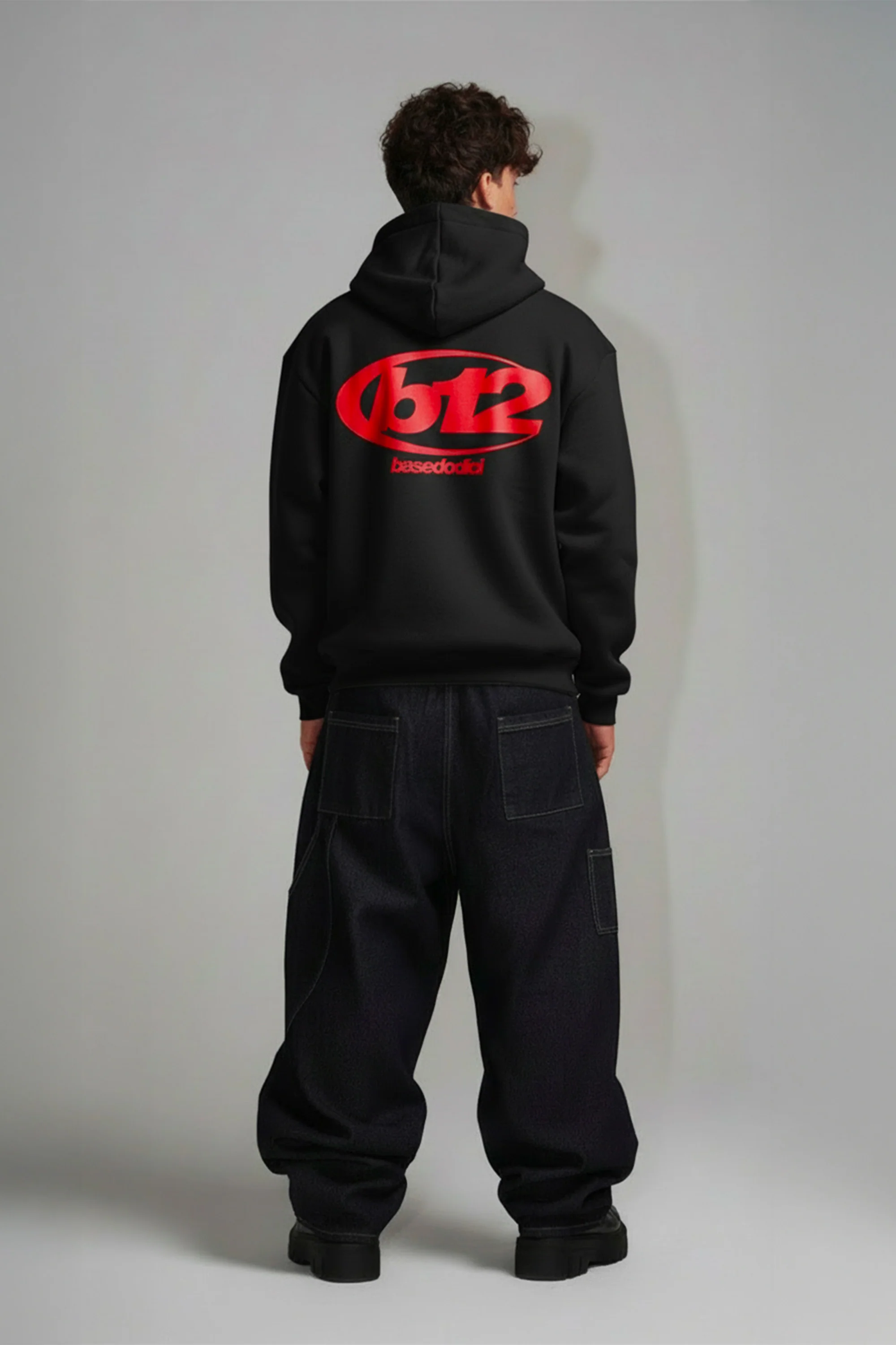 Hoodie "TEAM012" Back 12 Black/Red - Image 7