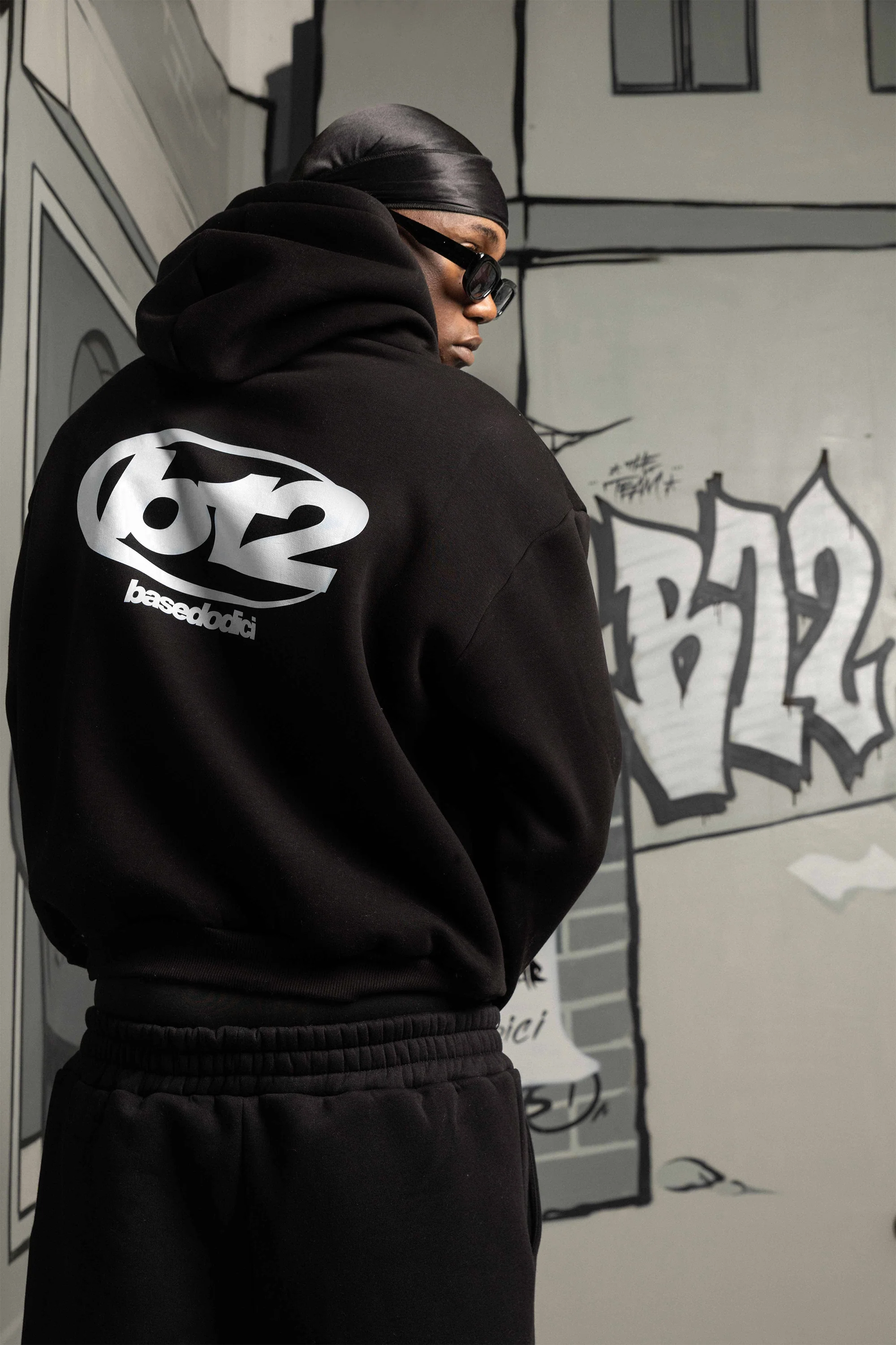 Hoodie "TEAM012" Back 12 Black/White - Image 2