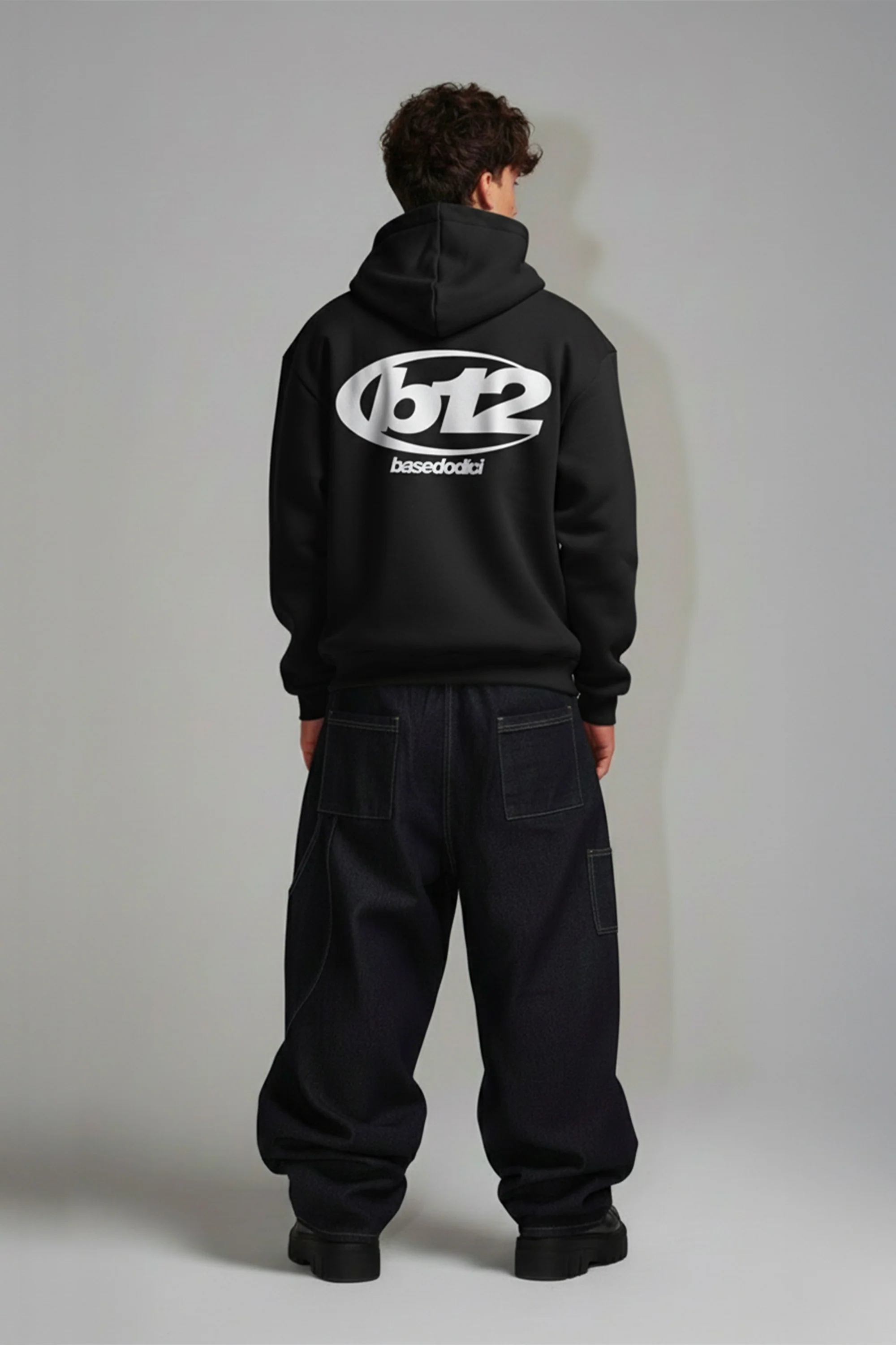 Hoodie "TEAM012" Back 12 Black/White - Image 6