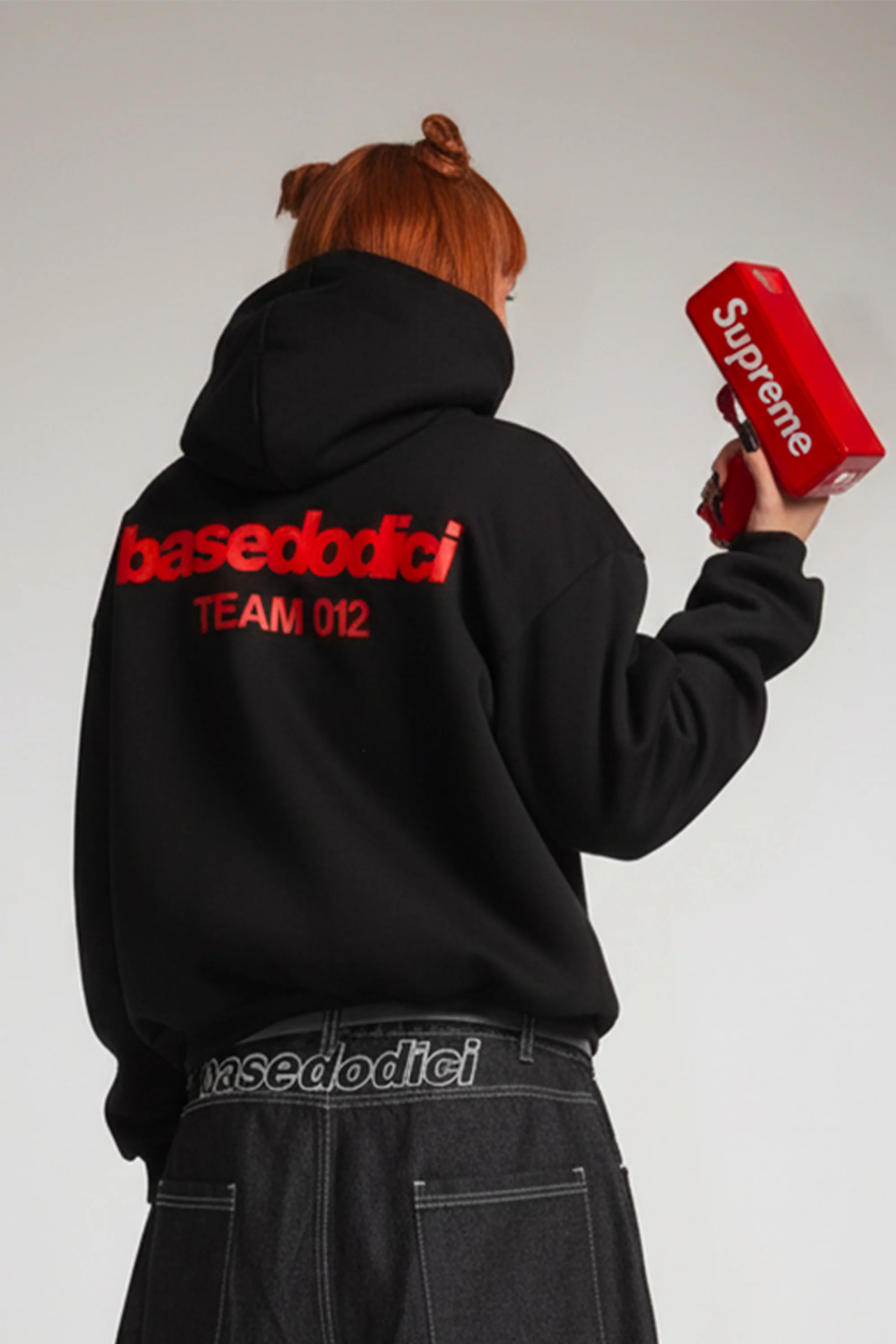 Hoodie "TEAM012" Back Logo Black/Red - Image 7